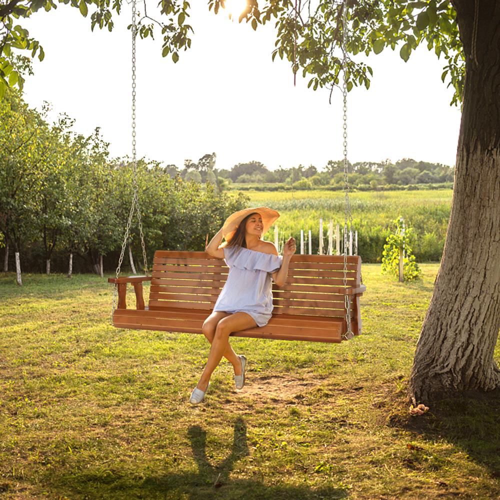 5FT Heavy Duty 880 LBS Outdoor Swing Chair Bench Wooden Porch Swing with Chains - Picture 8 of 8