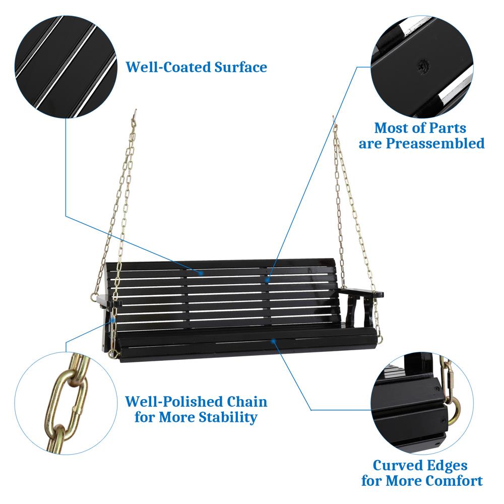 5FT Heavy Duty 880 LBS Outdoor Swing Chair Bench Wooden Porch Swing with Chains - Picture 7 of 8