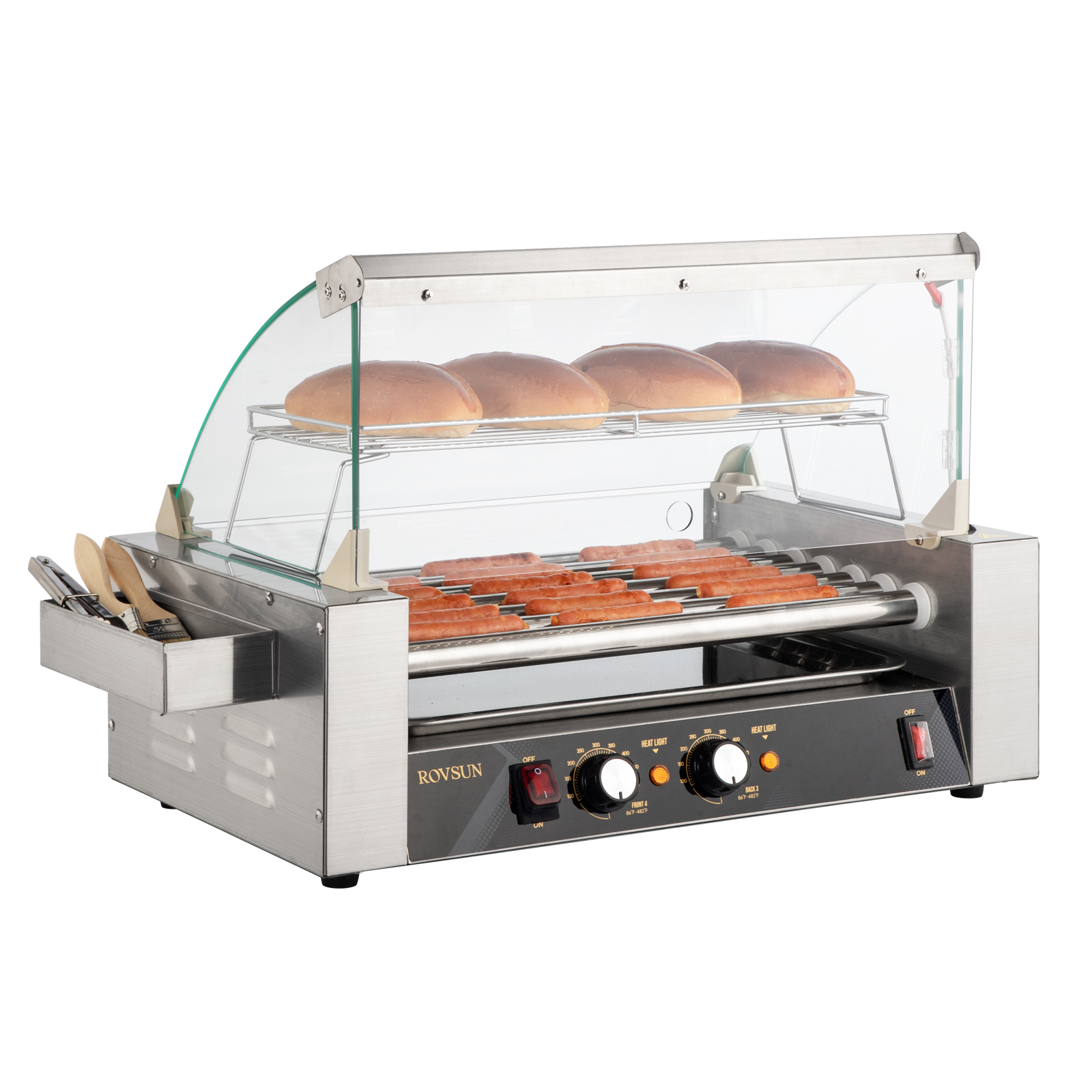 ROVSUN Sausage 18/30 Hot Dog 7/11 Rollers Grill Cooker Machine w/Acrylic Cover