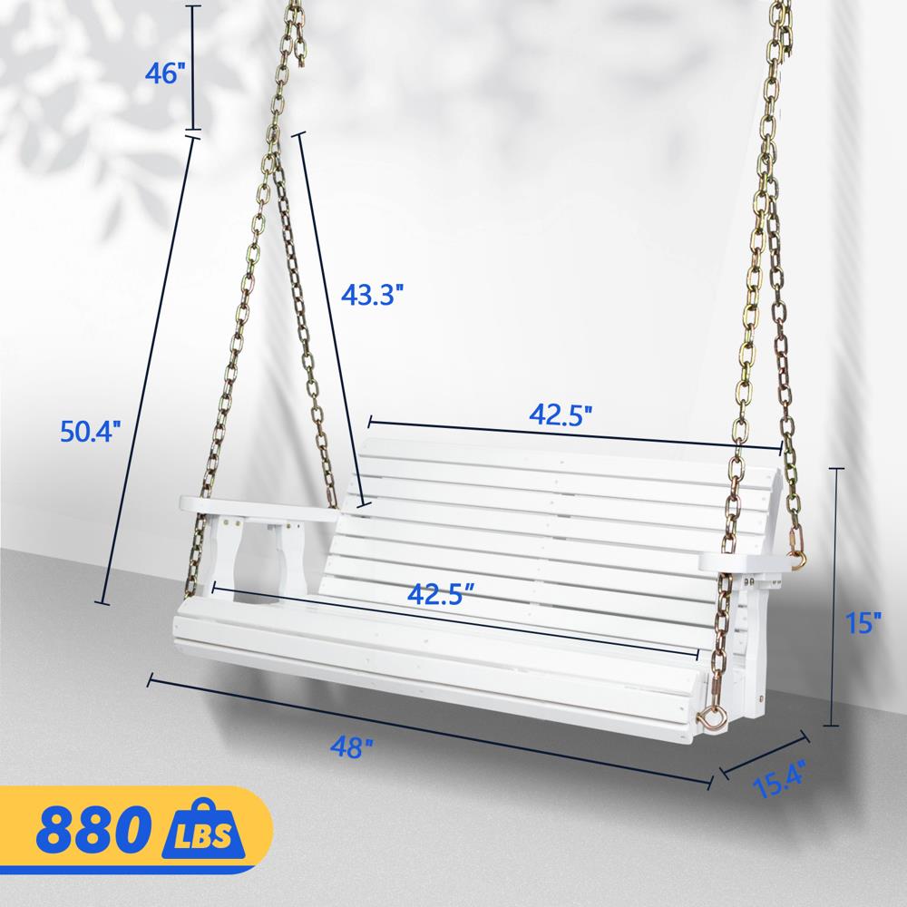 4ft Wooden Roll Bench Porch Swing with Hanging Chains for Courtyard & Garden - Picture 7 of 8