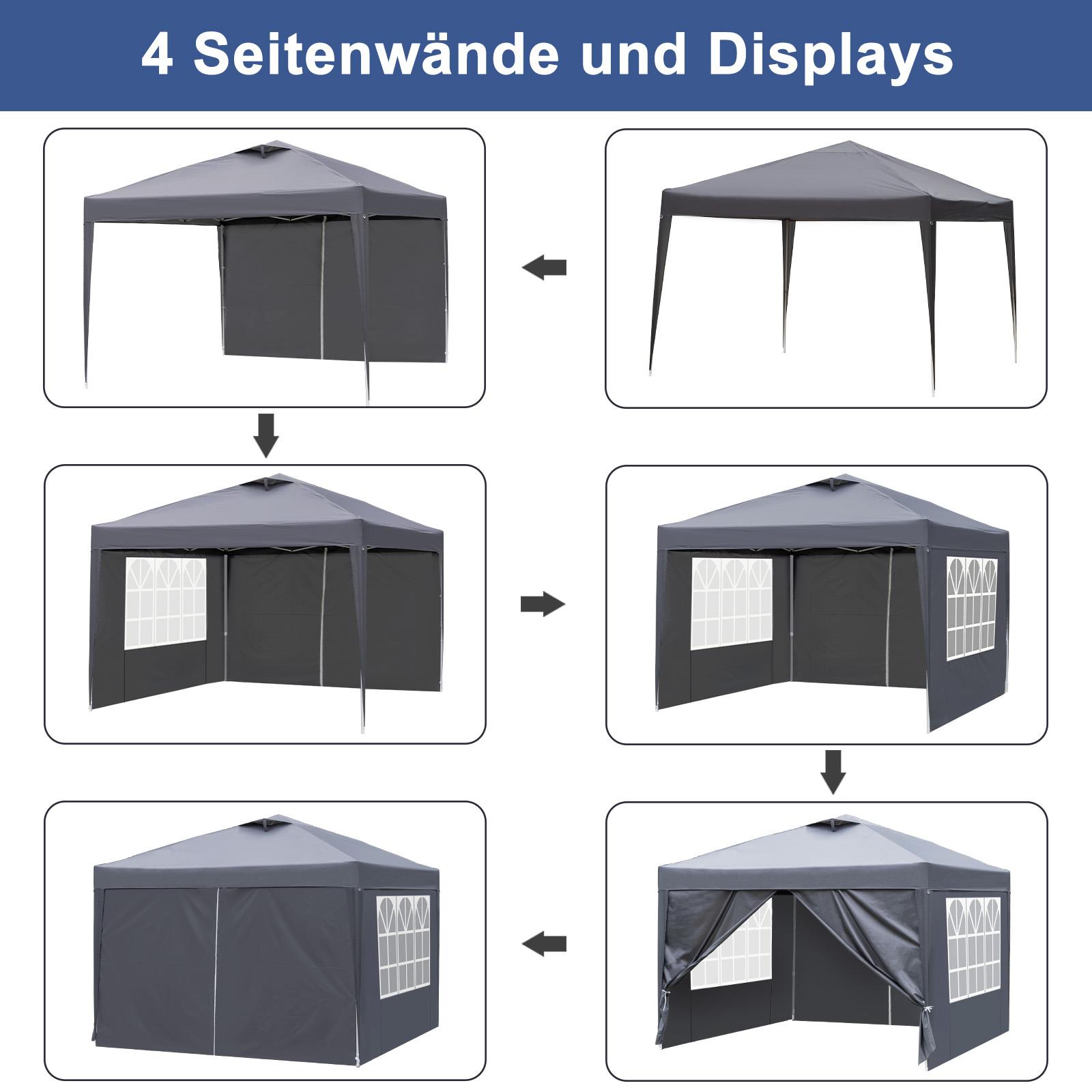 Pavillon Faltpavillon 3x3m Wasserdicht mit 4 Seitenteilen und Fenstern Partyzelt