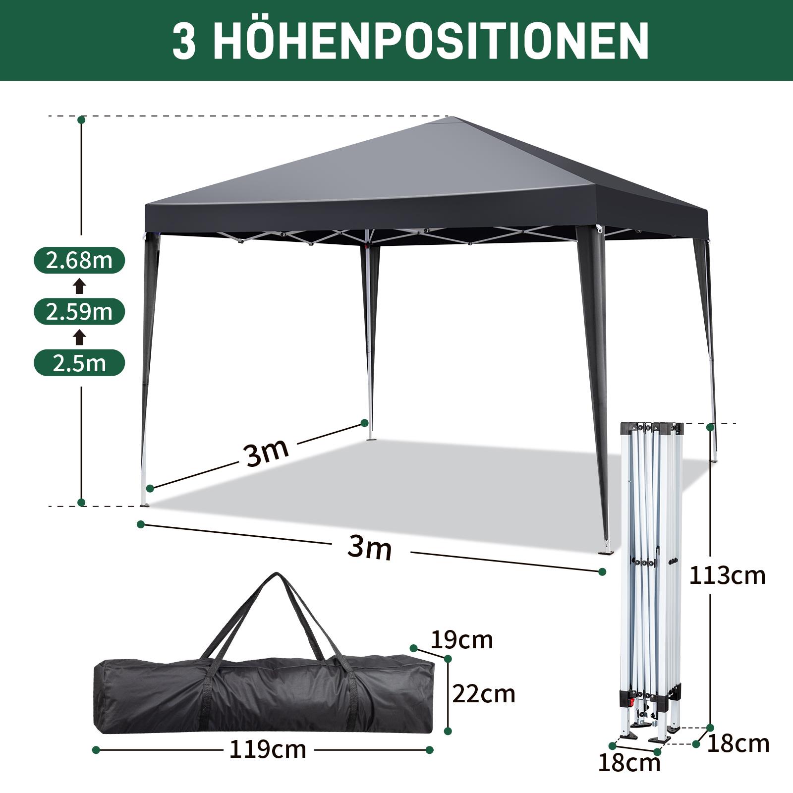 Pavillon Faltpavillon 3x3m Wasserdicht mit 4 Seitenteilen und Fenstern Partyzelt