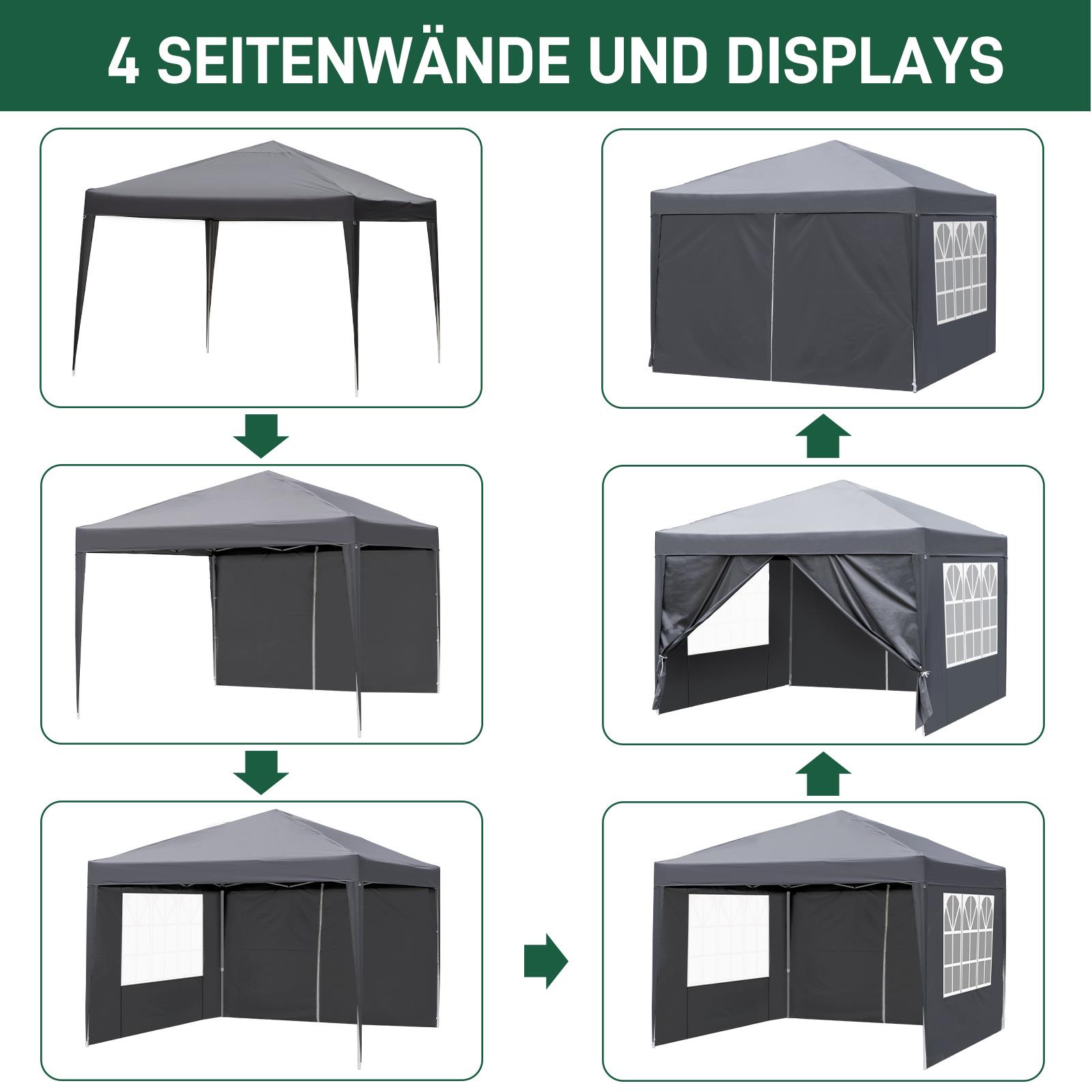 Pavillon Faltpavillon 3x3m Wasserdicht mit 4 Seitenteilen und Fenstern Partyzelt - Bild 18 von 73