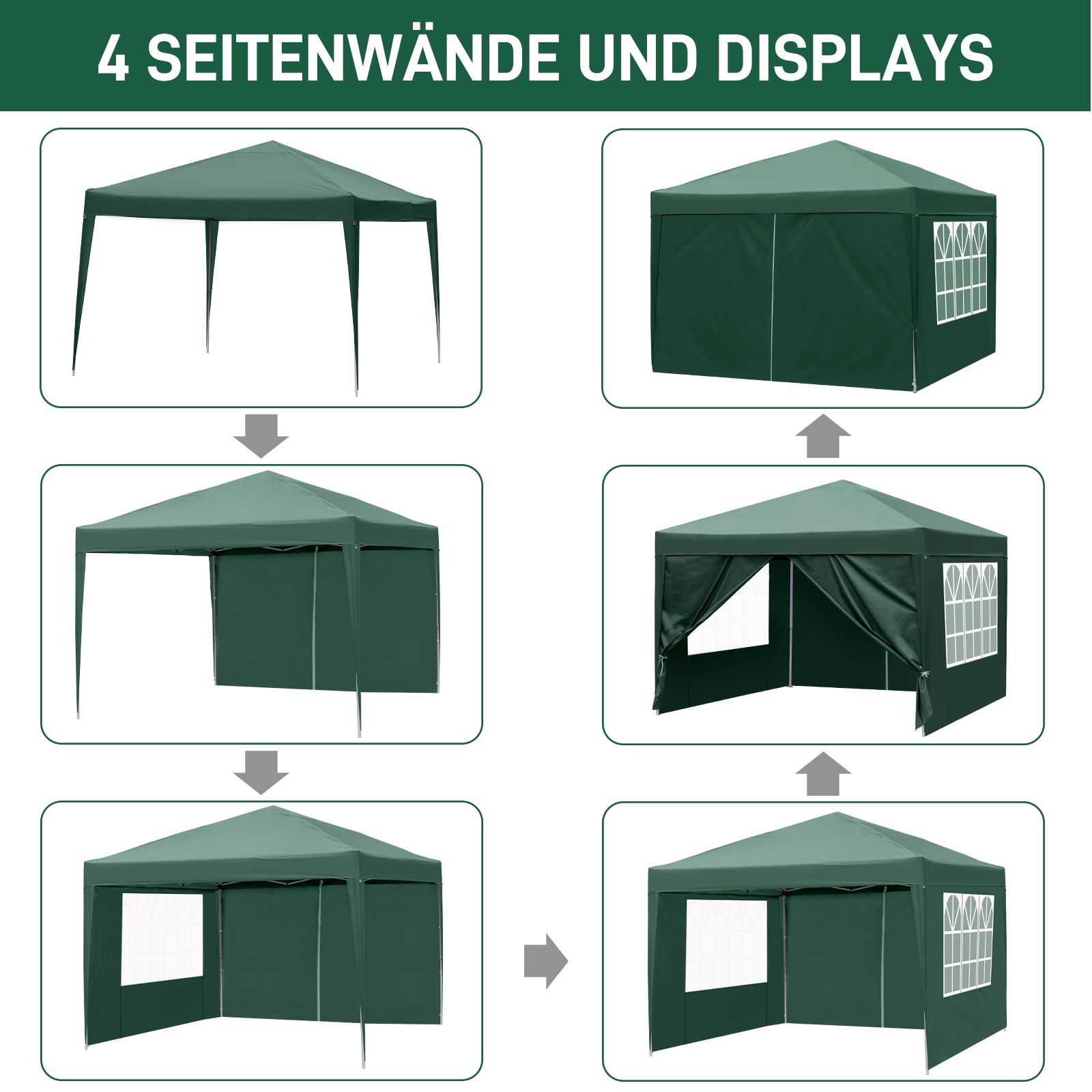 Pavillon Faltpavillon 3x3m Wasserdicht mit 4 Seitenteilen und Fenstern Partyzelt