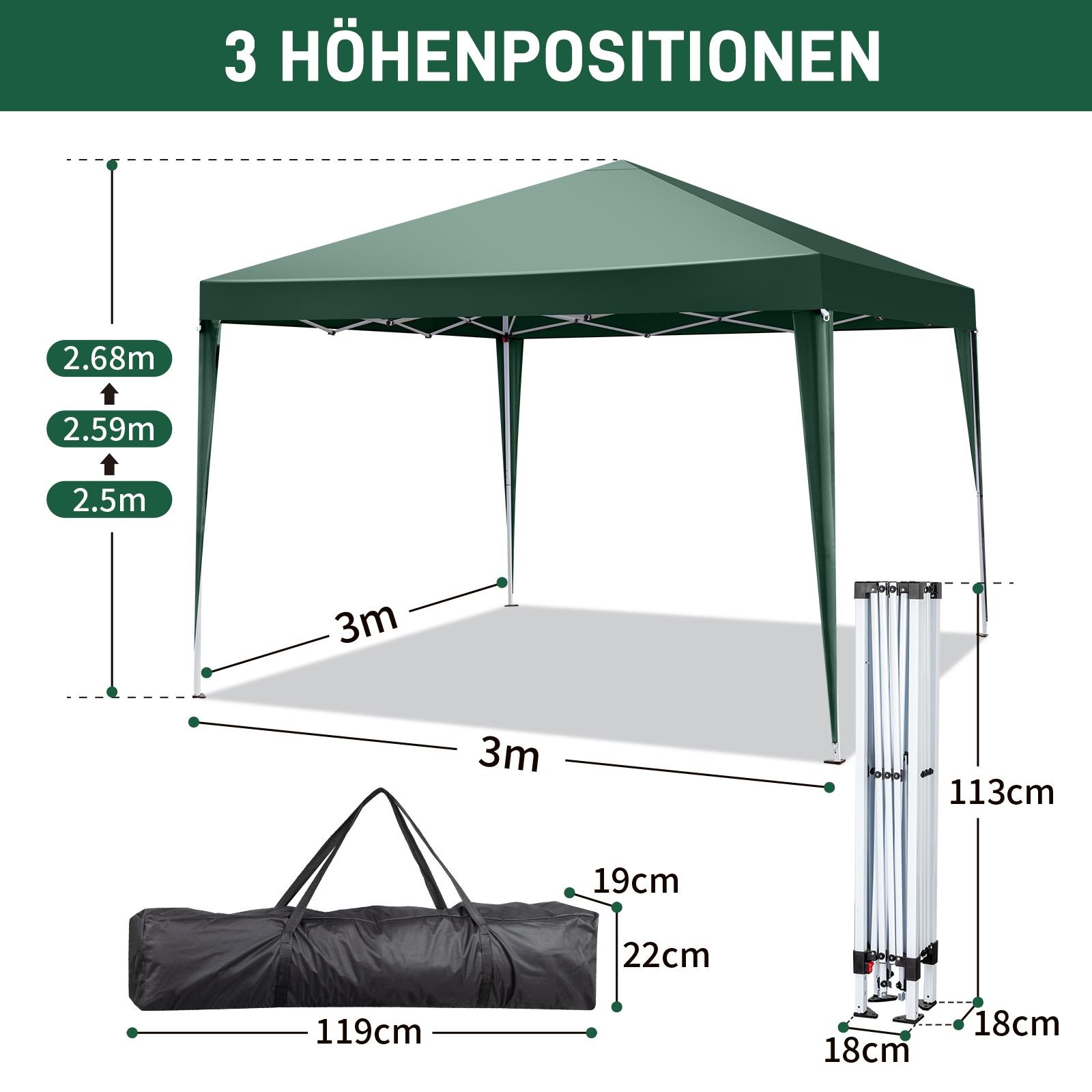Pavillon Faltpavillon 3x3m Wasserdicht mit 4 Seitenteilen und Fenstern Partyzelt - Bild 11 von 73