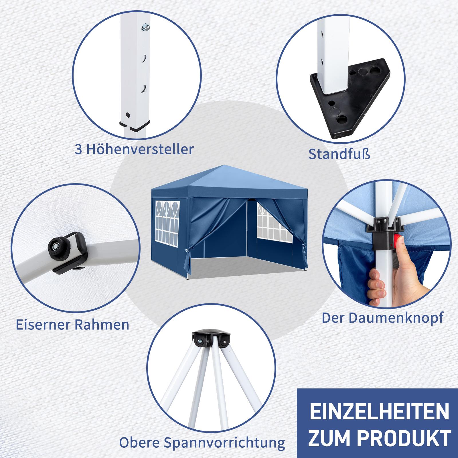Pavillon 3x3m Faltpavillon Pop Up Wasserdicht UV Schutz Stabil Pavillion Faltbar