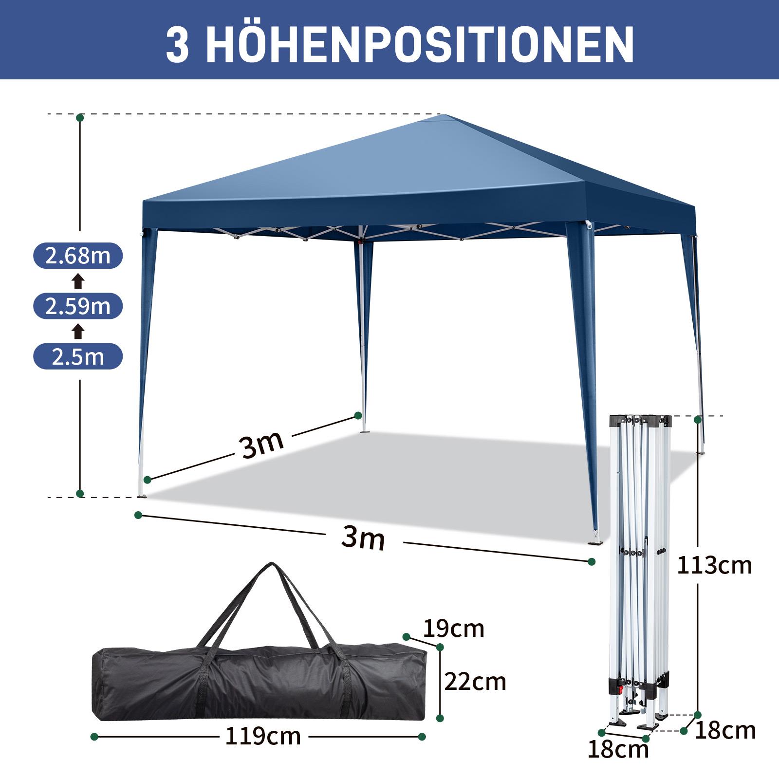 Pavillon 3x3m Faltpavillon Pop Up Wasserdicht UV Schutz Stabil Pavillion Faltbar