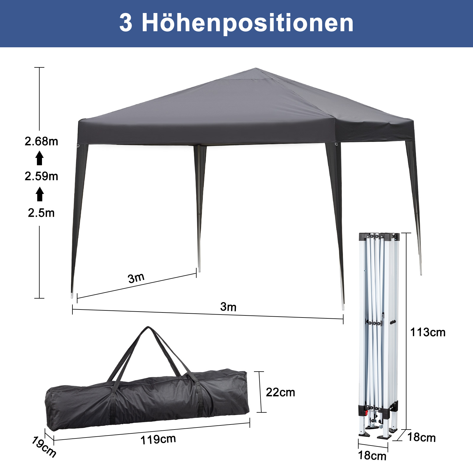 Pavillon Faltpavillon 2x2m3x3m3x4m3x6m3x9m Pop Up Partyzelt UV-Schutz 50 DE