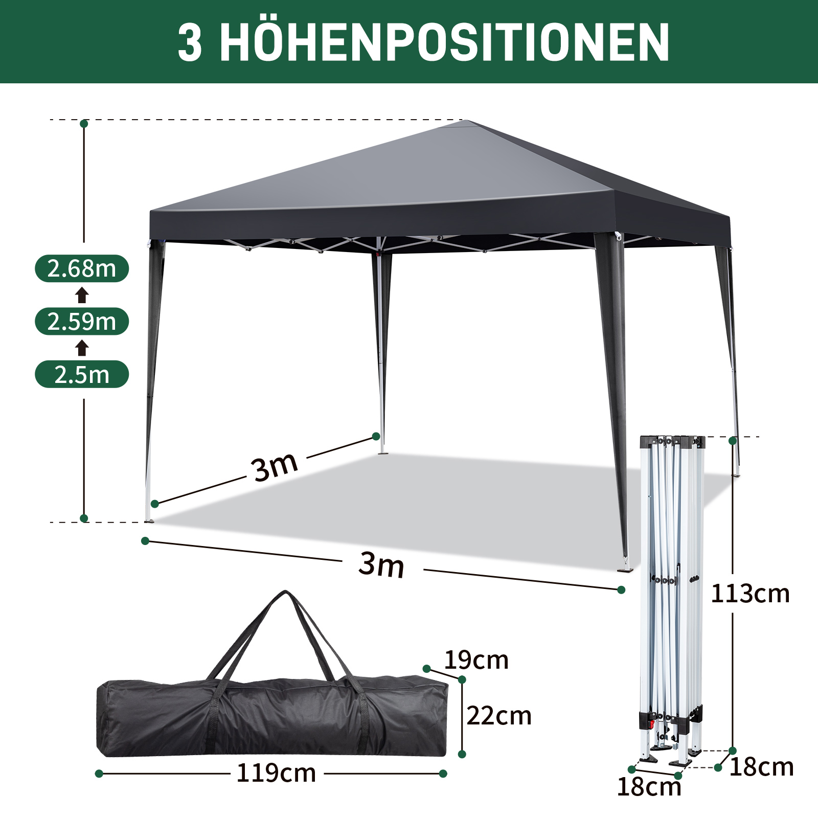 Pavillon Faltpavillon 2x2m3x3m3x4m3x6m3x9m Pop Up Partyzelt UV-Schutz 50 DE