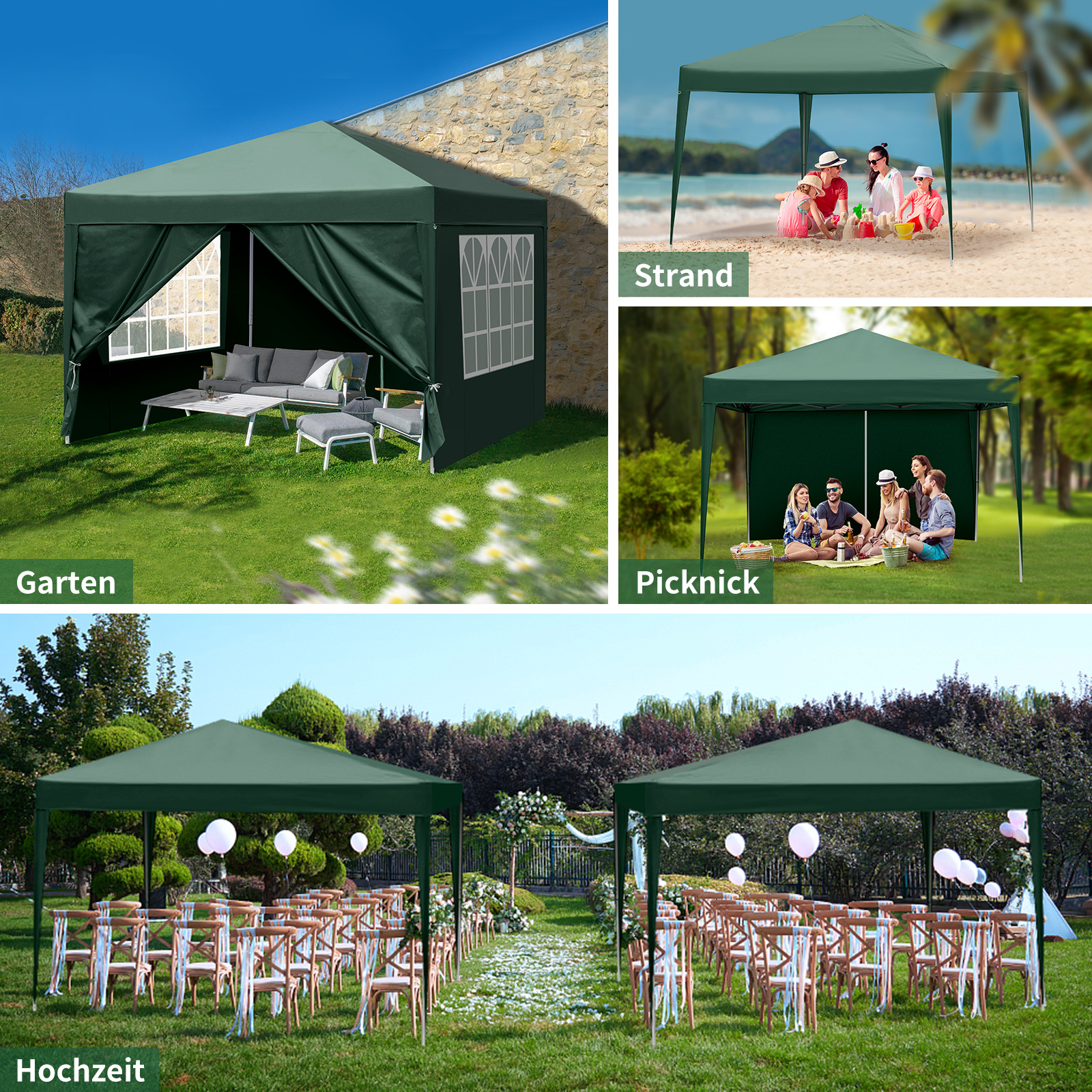 Pavillon Faltpavillon 2x2m3x3m3x4m3x6m3x9m Pop Up Partyzelt UV-Schutz 50 DE