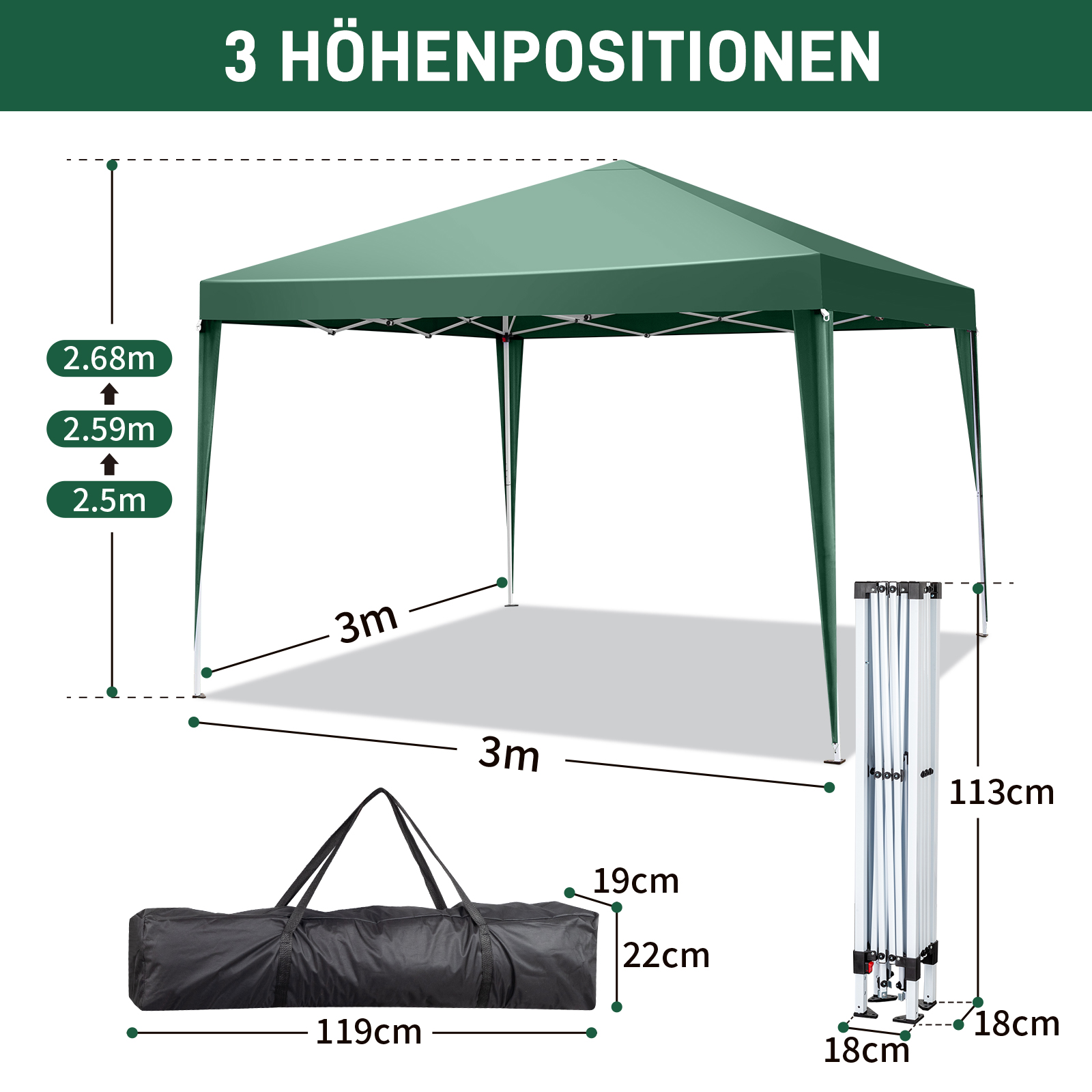 Pavillon 3x3m Faltpavillon Gartenzelt Partyzelt Festzelt Faltbar und Wasserdicht - Bild 14 von 17