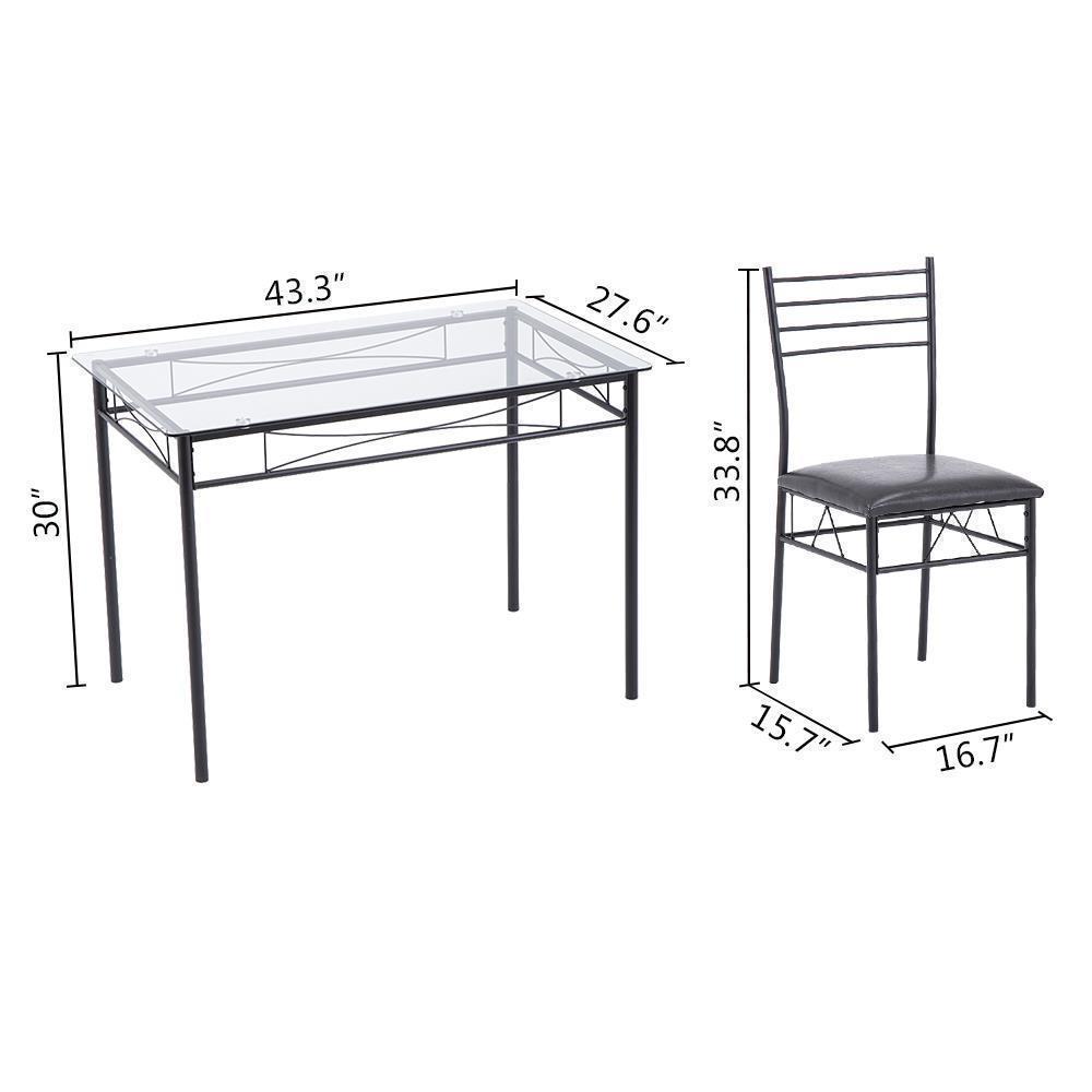 5 Piece Glass Dining Table Set 4 Chairs Kitchen Room Breakfast Black/Silver NEW - Picture 7 of 8