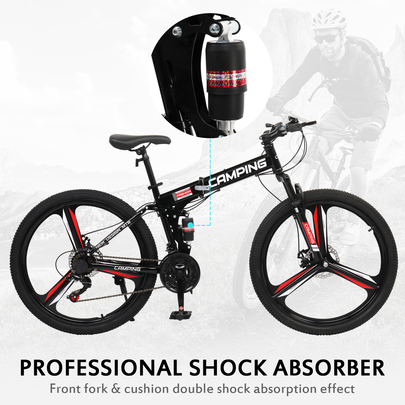 26 Inch Folding Mountain Bike Shimanos 21 Speed Bicycle Full