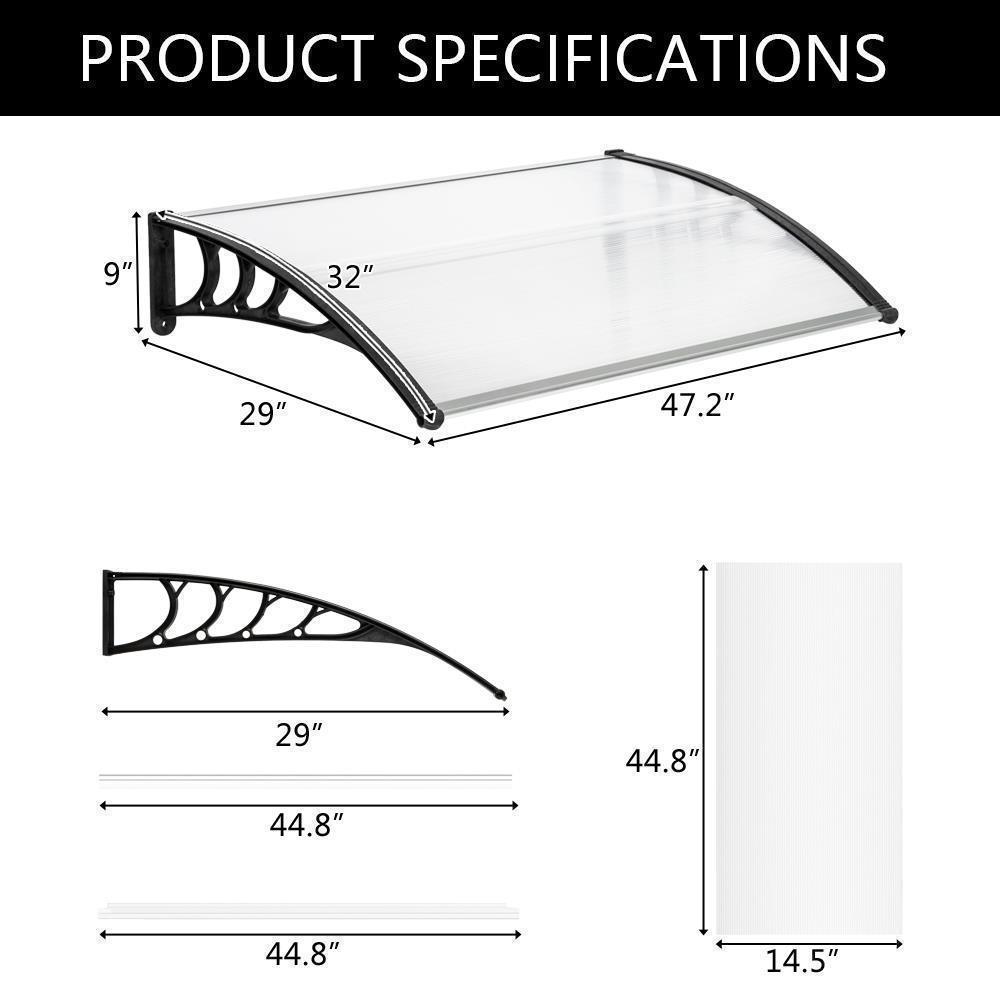 Front Door Window Awning Patio UV Protected Eaves Canopy Rain Cover Outdoor UK