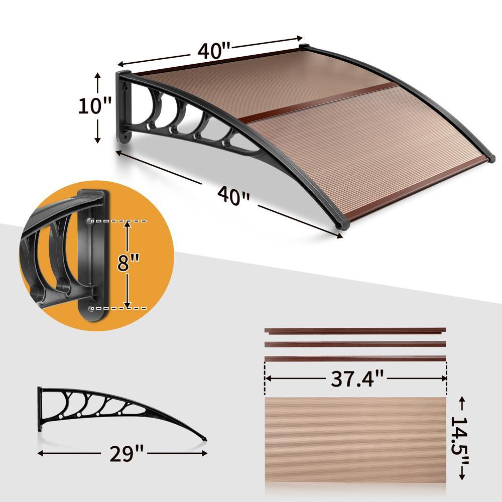 40x120"/80"/40"/32" Window Canopy Awning Polycarbonate Front Door Patio Decor - Picture 25 of 25