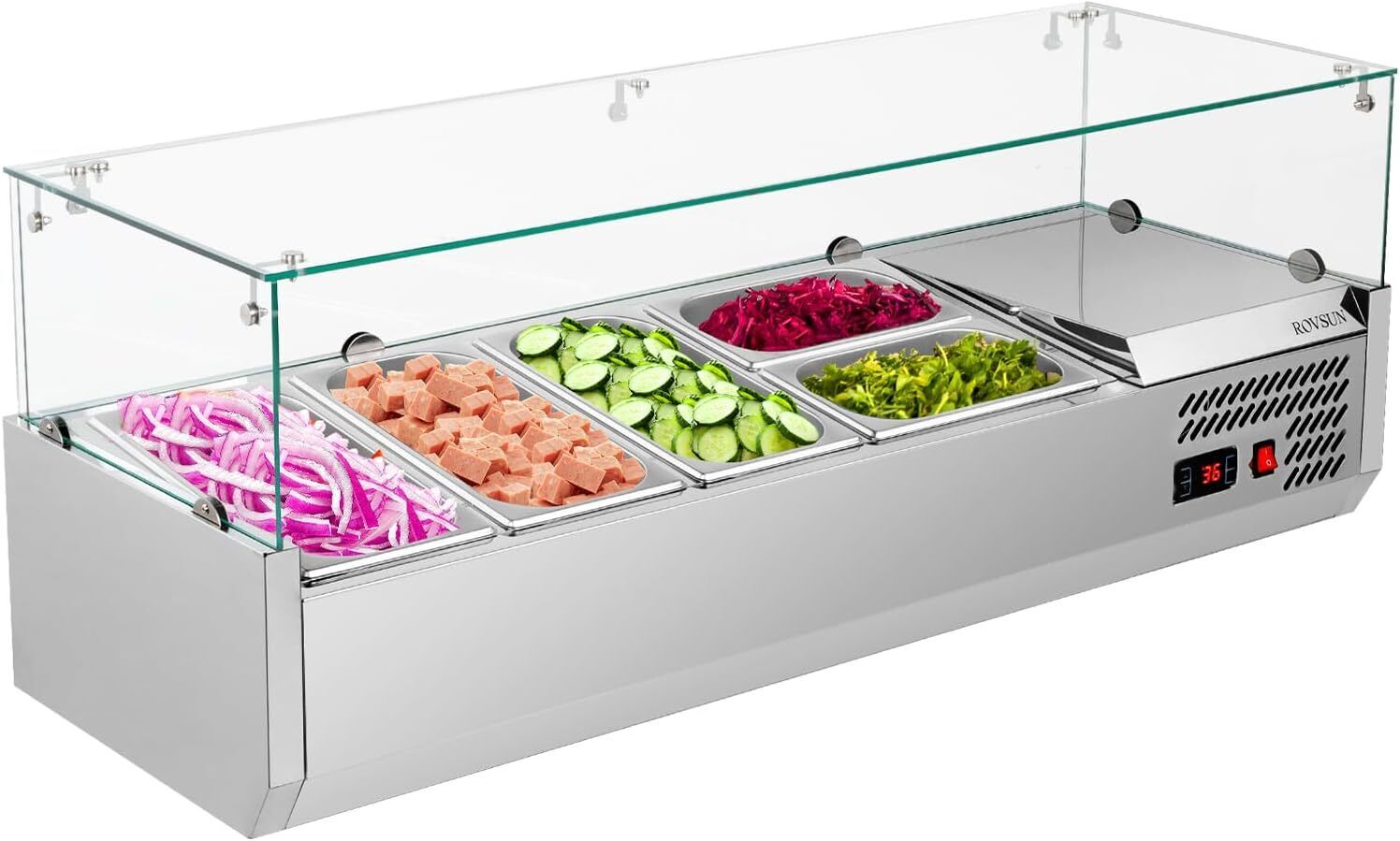 47″-59″ Condiment Countertop Refrigerated Salad Prep Station Stainless Steel
