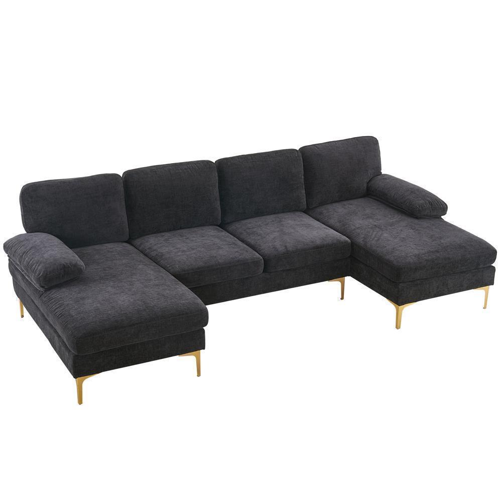 FCH Sofa Set U Shape Sectional with Double Chaise and Gold Plated Legs Couch - Picture 11 of 24