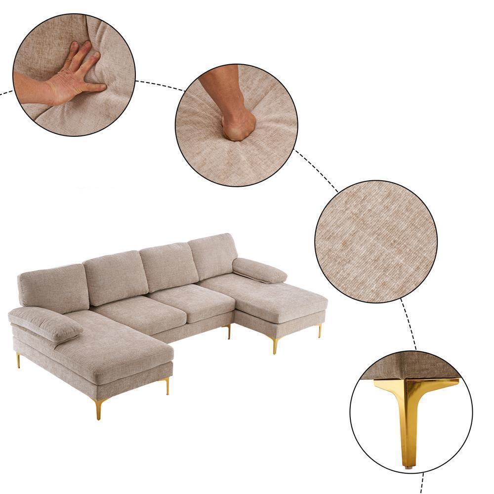 Modern Sectional Couch Sofa Set 4 Seat U-Shaped Chaise for Living Room Furniture - Picture 15 of 24
