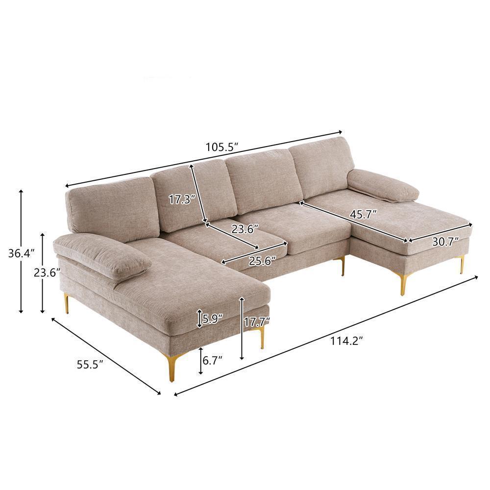 Modern Sectional Couch Sofa Set 4 Seat U-Shaped Chaise for Living Room Furniture - Picture 16 of 24
