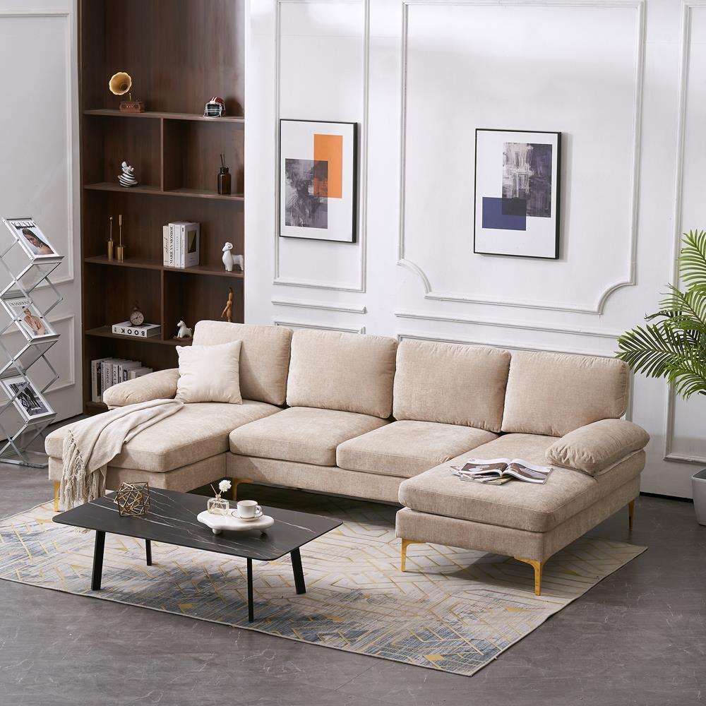 Modern Sectional Couch Sofa Set 4 Seat U-Shaped Chaise for Living Room Furniture - Picture 18 of 24