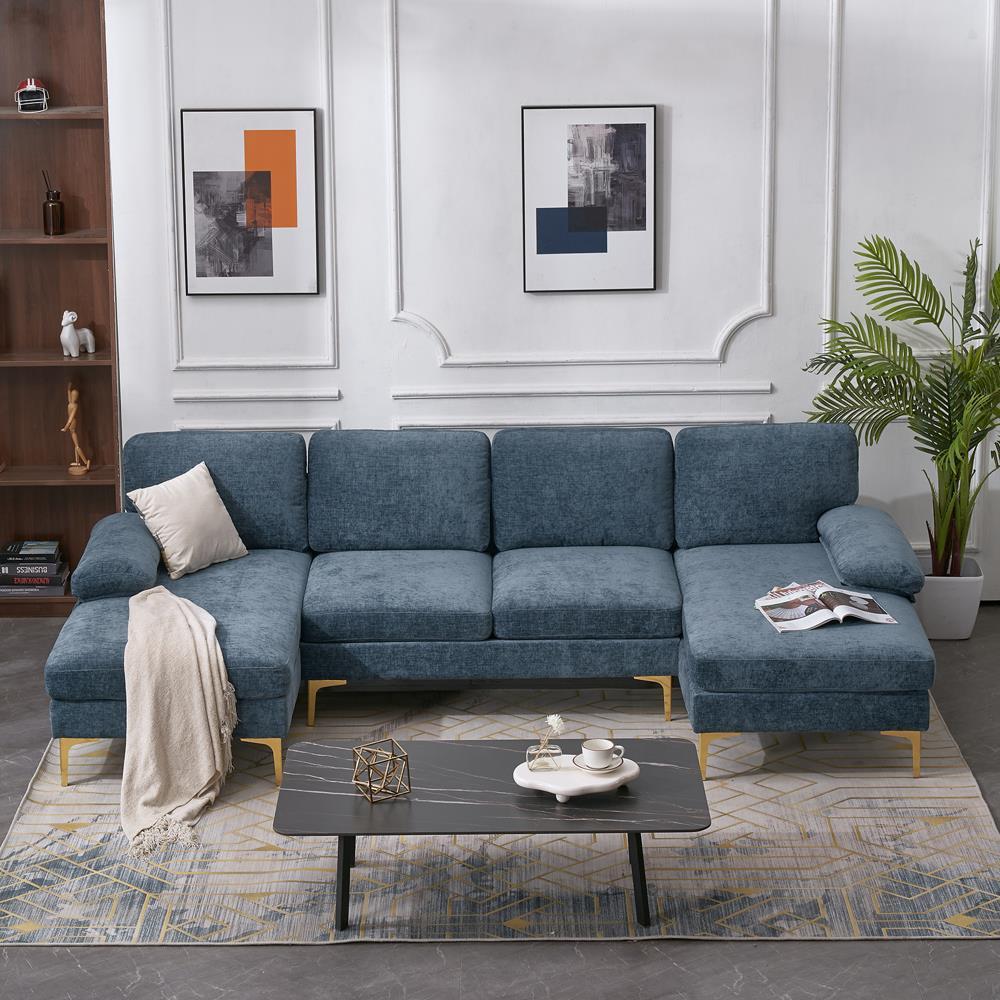 Modern Sectional Couch Sofa Set 4 Seat U-Shaped Chaise for Living Room Furniture - Picture 19 of 24