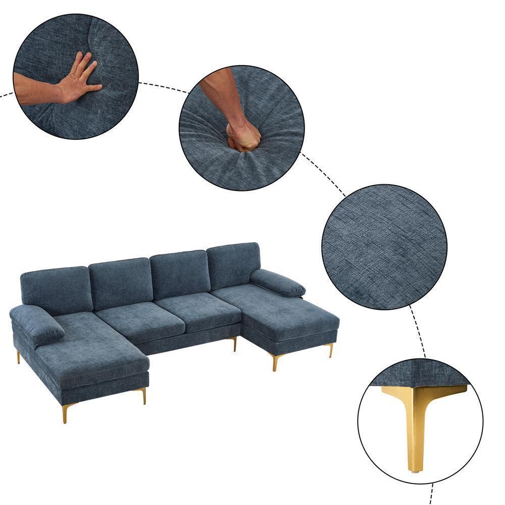 Modern Sectional Couch Sofa Set 4 Seat U-Shaped Chaise for Living Room Furniture - Picture 21 of 24