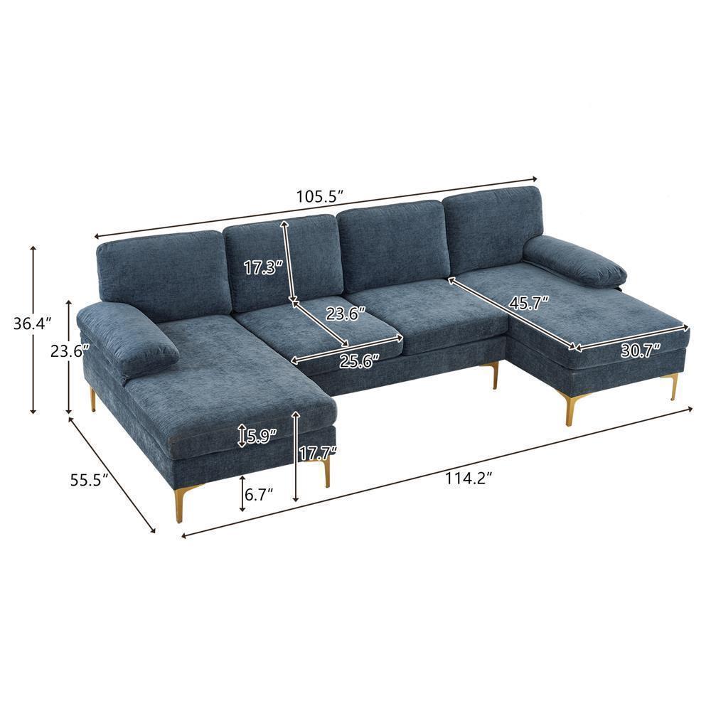 Modern Sectional Couch Sofa Set 4 Seat U-Shaped Chaise for Living Room Furniture - Picture 22 of 24