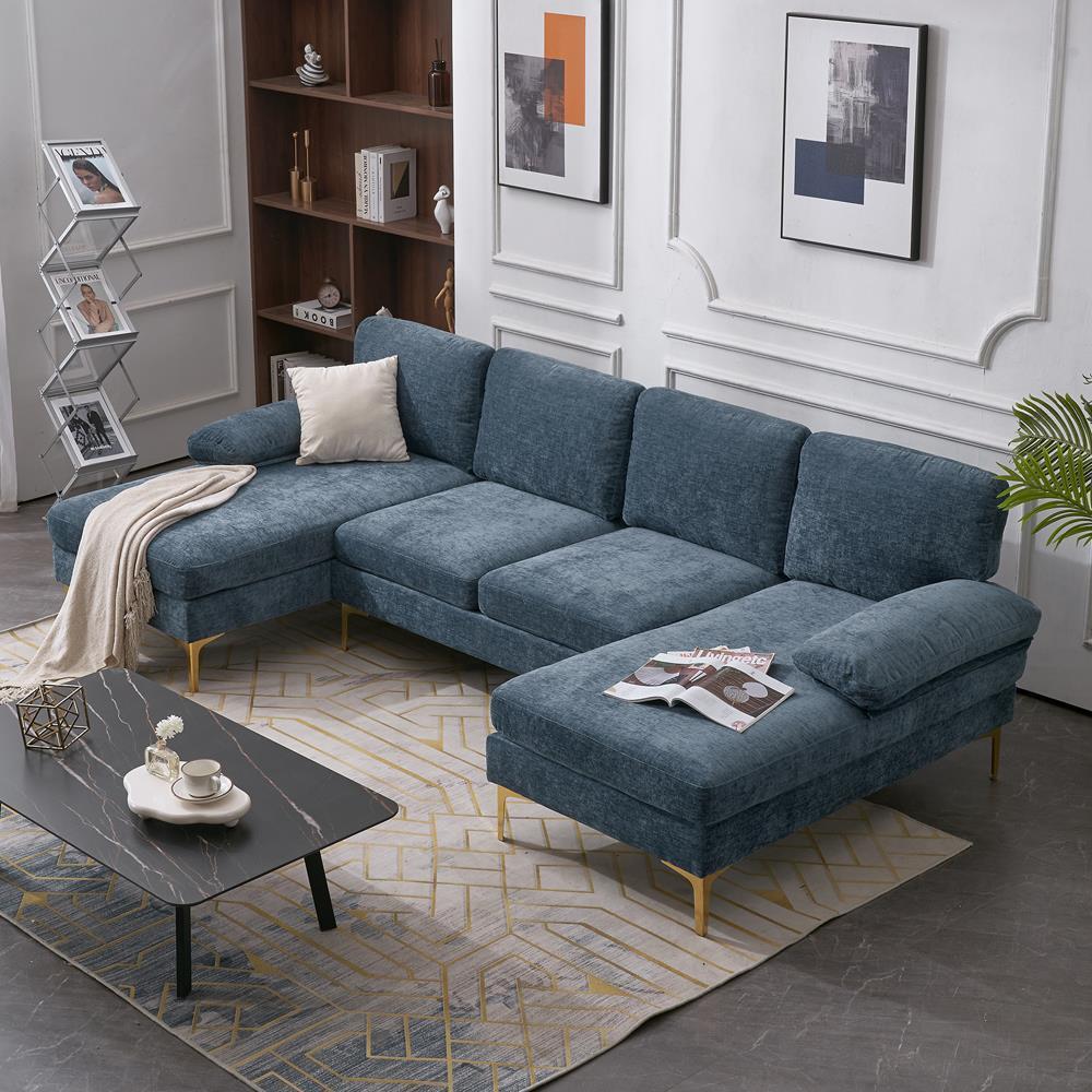 Modern Sectional Couch Sofa Set 4 Seat U-Shaped Chaise for Living Room Furniture - Picture 24 of 24