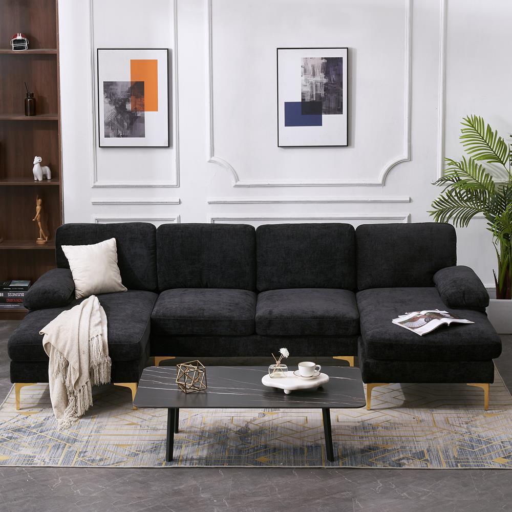 Modern Sectional Couch Sofa Set 4 Seat U-Shaped Chaise for Living Room Furniture - Picture 8 of 24
