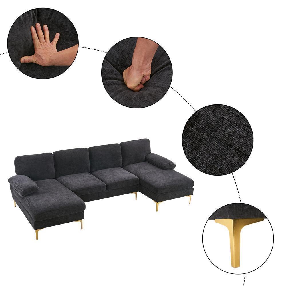 Modern Sectional Couch Sofa Set 4 Seat U-Shaped Chaise for Living Room Furniture - Picture 10 of 24