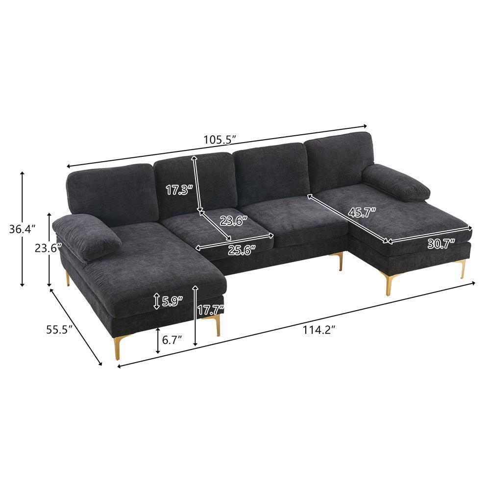Modern Sectional Couch Sofa Set 4 Seat U-Shaped Chaise for Living Room Furniture - Picture 11 of 24