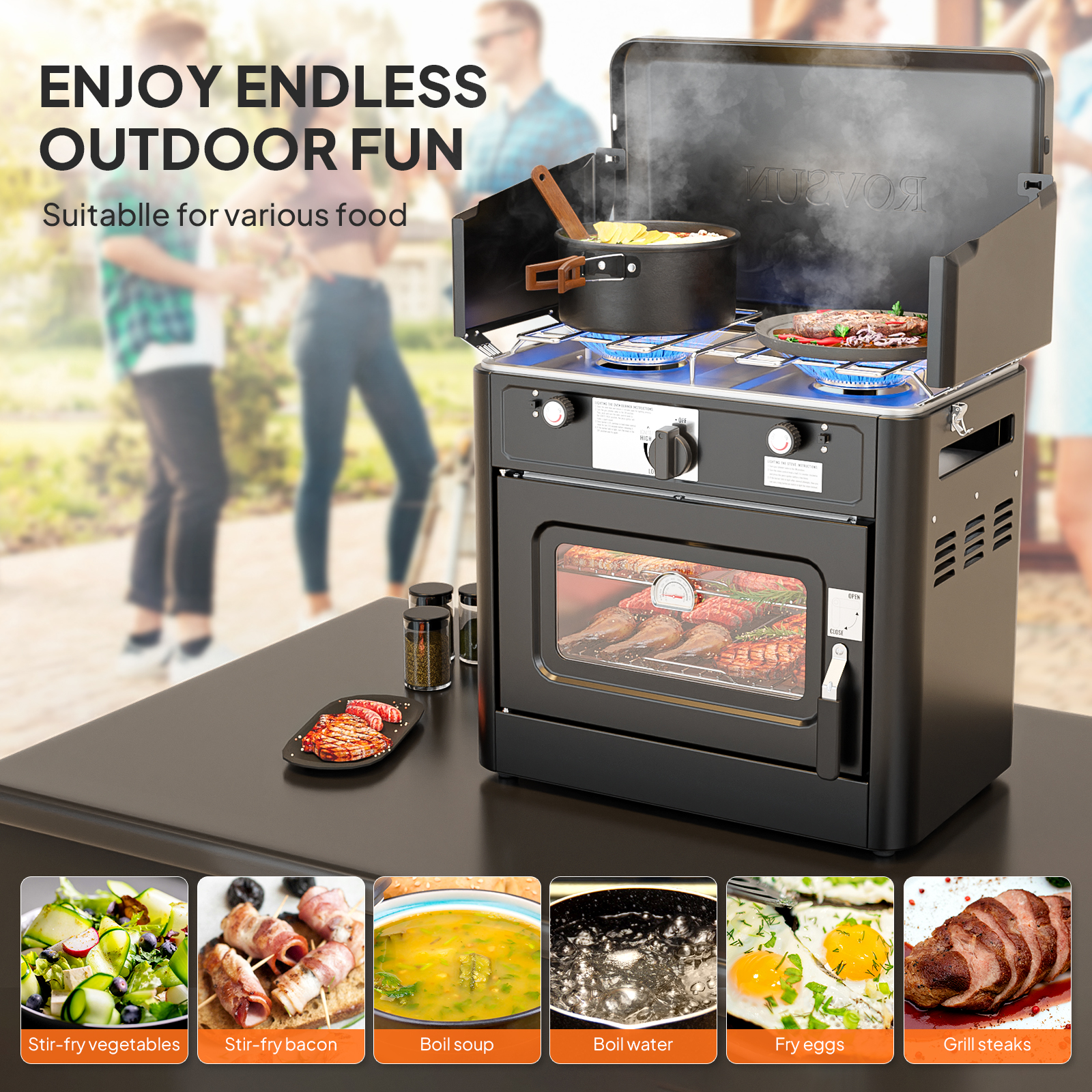 2-in-1 Portable 2 Burner Camping Stove & Propane Oven w/ Igniter & & Regulator - Picture 7 of 18
