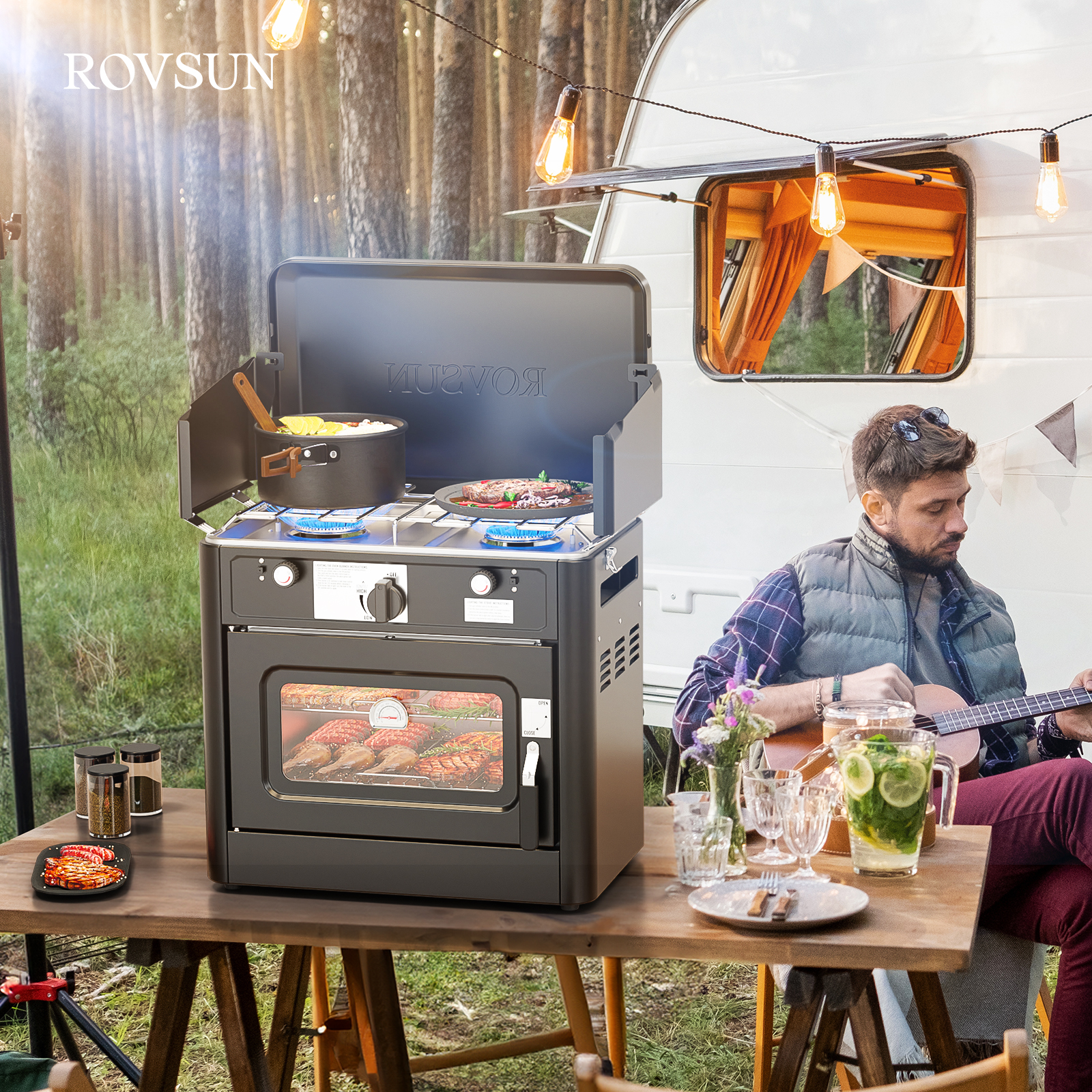 2-in-1 Portable 2 Burner Camping Stove & Propane Oven w/ Igniter & & Regulator - Picture 9 of 18