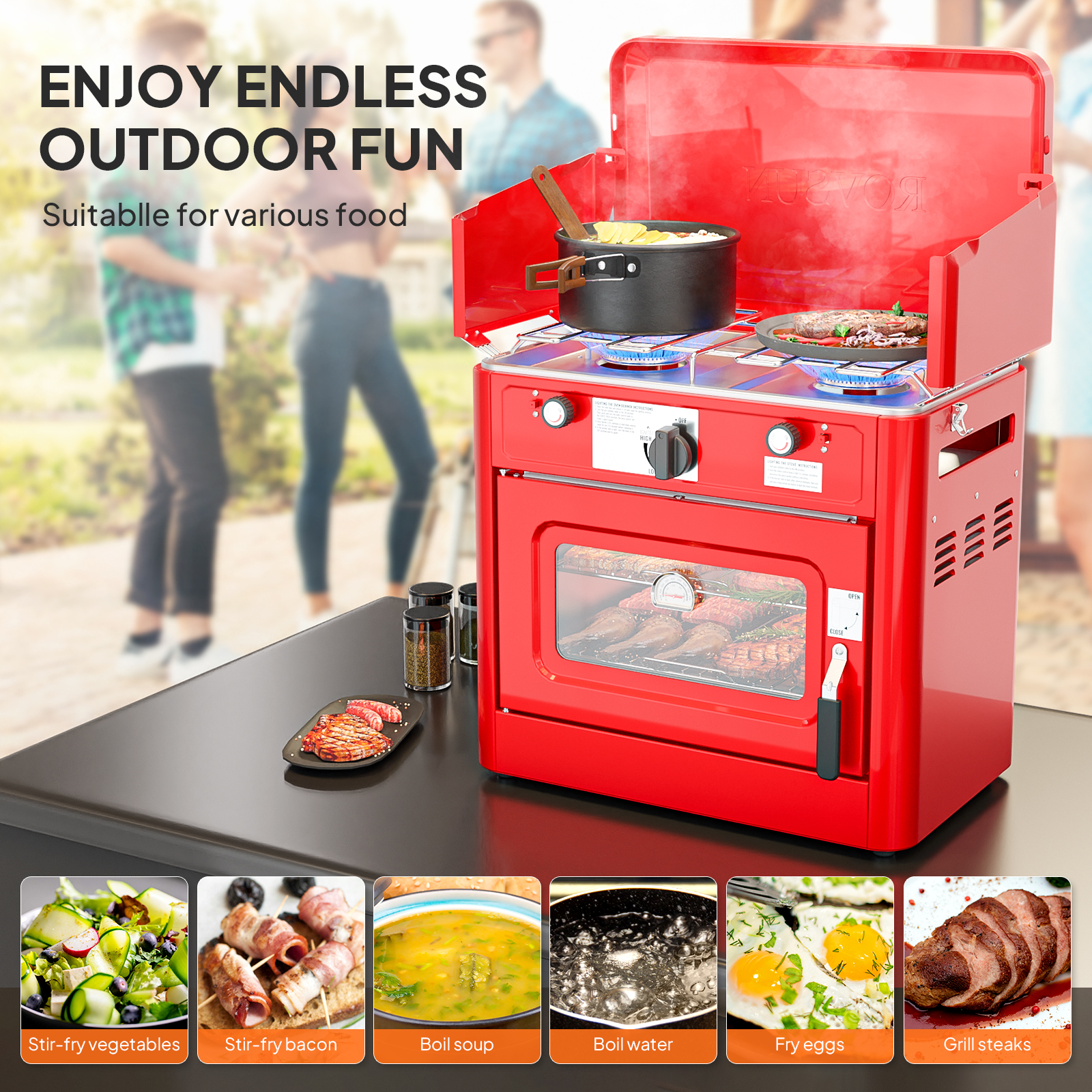2-in-1 Portable 2 Burner Camping Stove & Propane Oven w/ Igniter & & Regulator - Picture 12 of 18