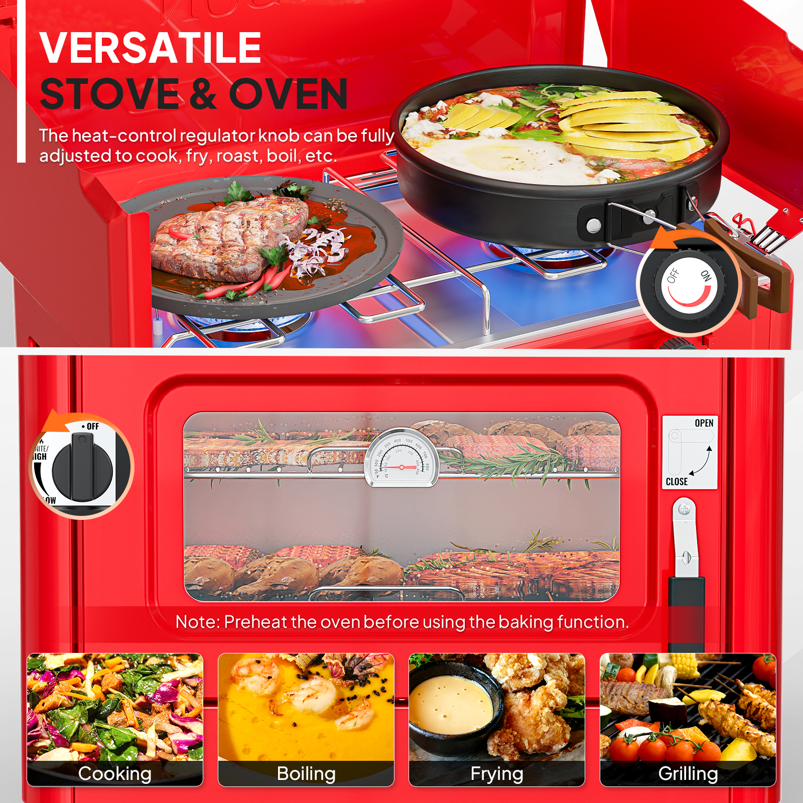 2-in-1 Portable 2 Burner Camping Stove & Propane Oven w/ Igniter & & Regulator - Picture 14 of 18