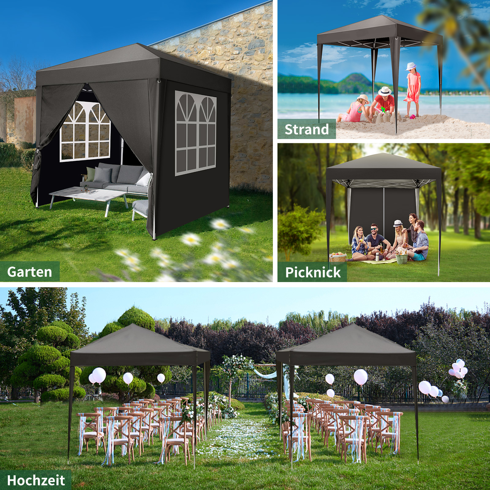 Pavillon 2x2M 3x3M 3x6M Faltpavillon Pop Up Partyzelt Gartenzelt UV Schutz