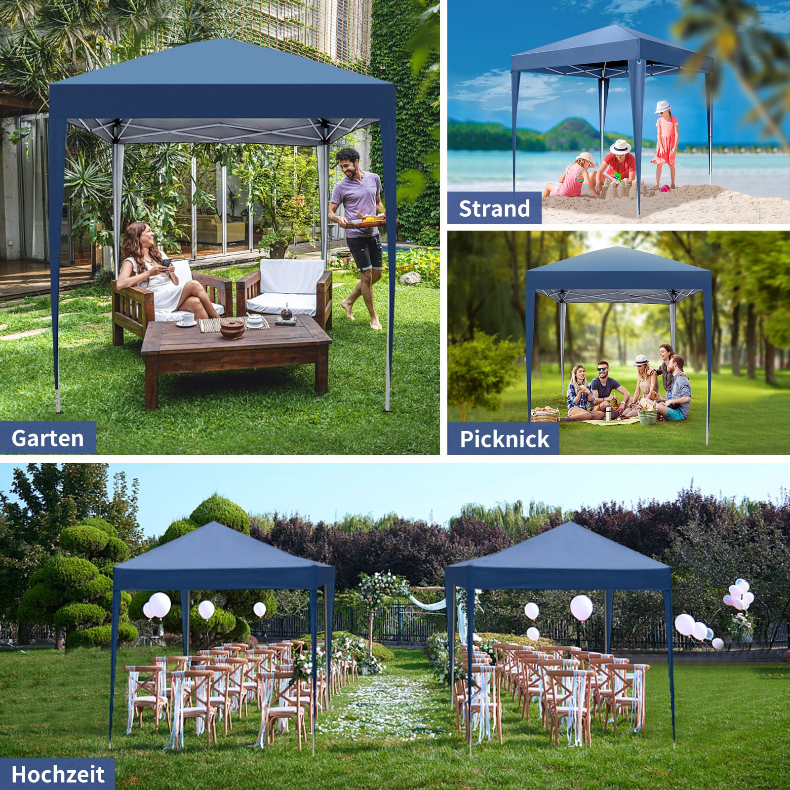 Pavillon 2x2M Pop-Up Gartenzelt Faltpavillon Sonnenschutz Pergola Pavillion NEU - Bild 15 von 17