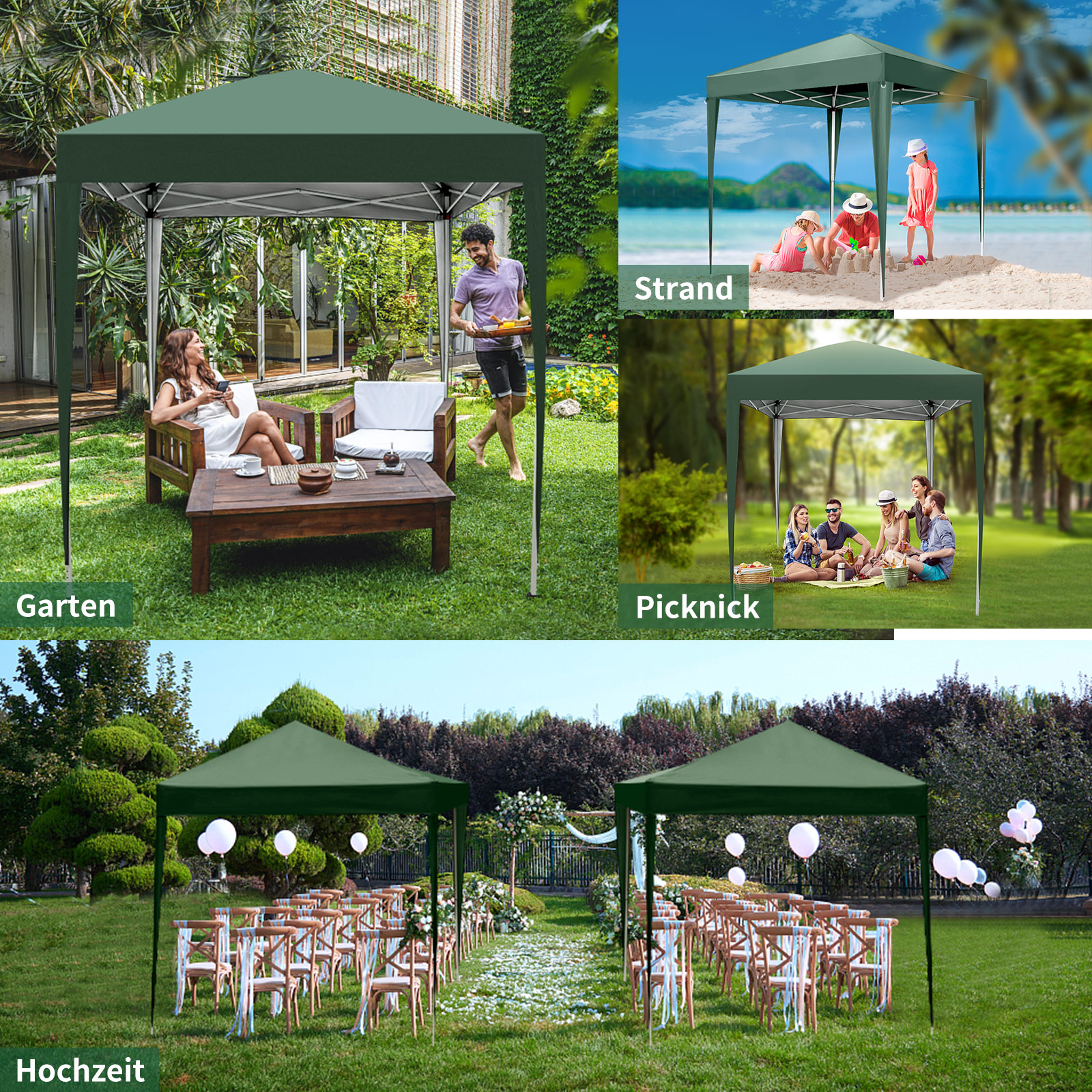 Pavillon 2x2M Pop-Up Gartenzelt Faltpavillon Sonnenschutz Pergola Pavillion NEU - Bild 16 von 17