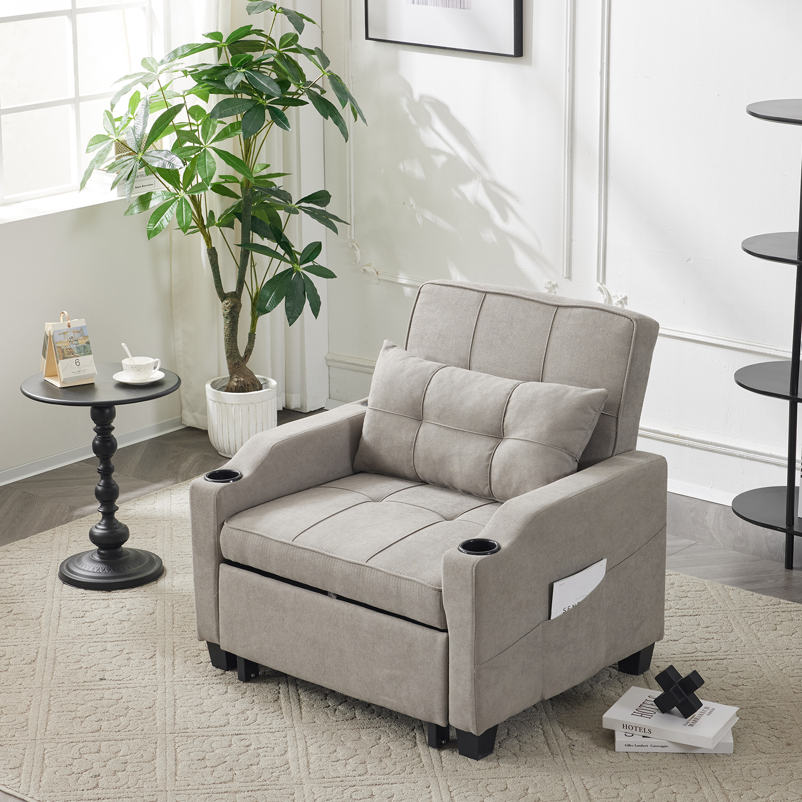 5 Colors 3 in 1 Pull Out Chair + USB Ports & Cup Holders Convertible Sofa Bed - Picture 19 of 28