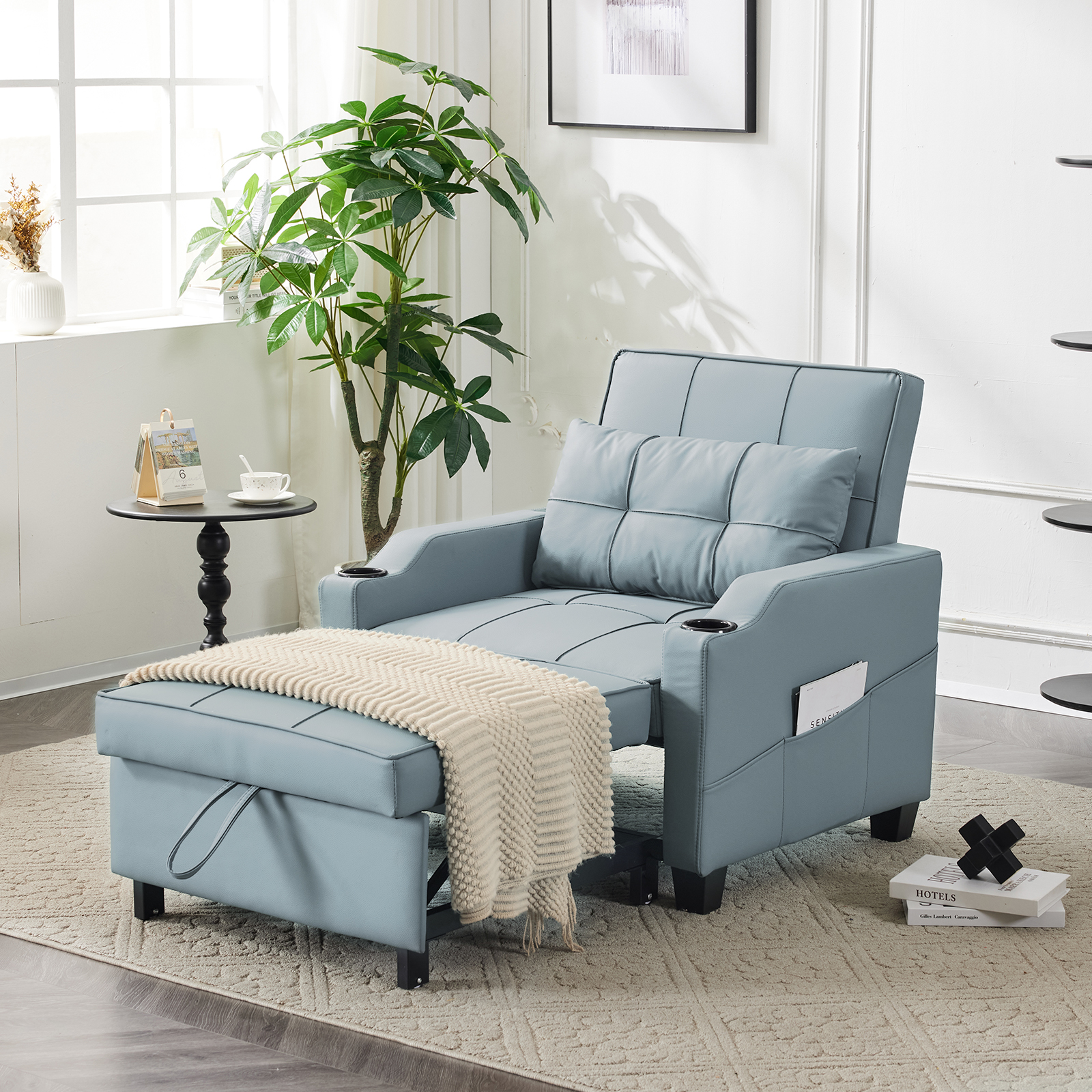 5 Colors 3 in 1 Pull Out Chair + USB Ports & Cup Holders Convertible Sofa Bed - Picture 22 of 28
