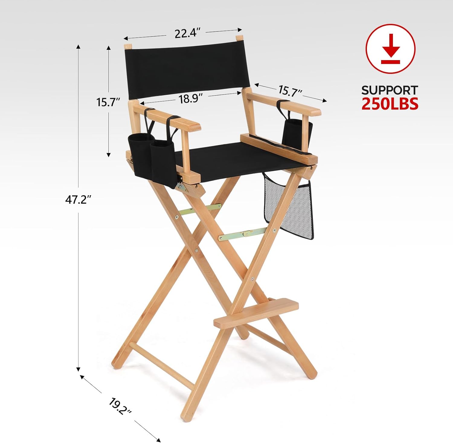 31" Height Tall Director Chair Folding Artist Makeup,Support 250 lbs,Cup Holder