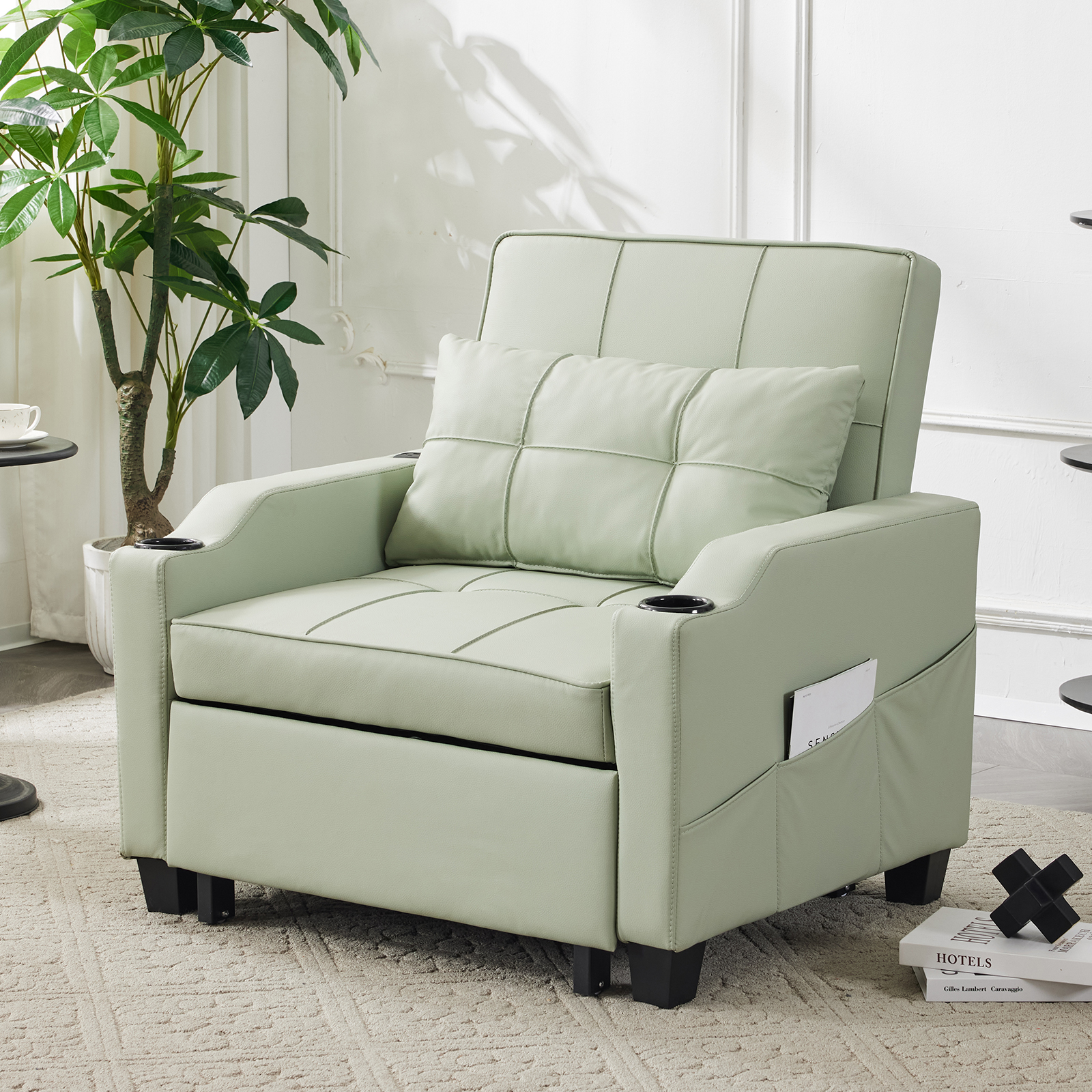 5 Colors 3 in 1 Pull Out Chair + USB Ports & Cup Holders Convertible Sofa Bed - Picture 23 of 28