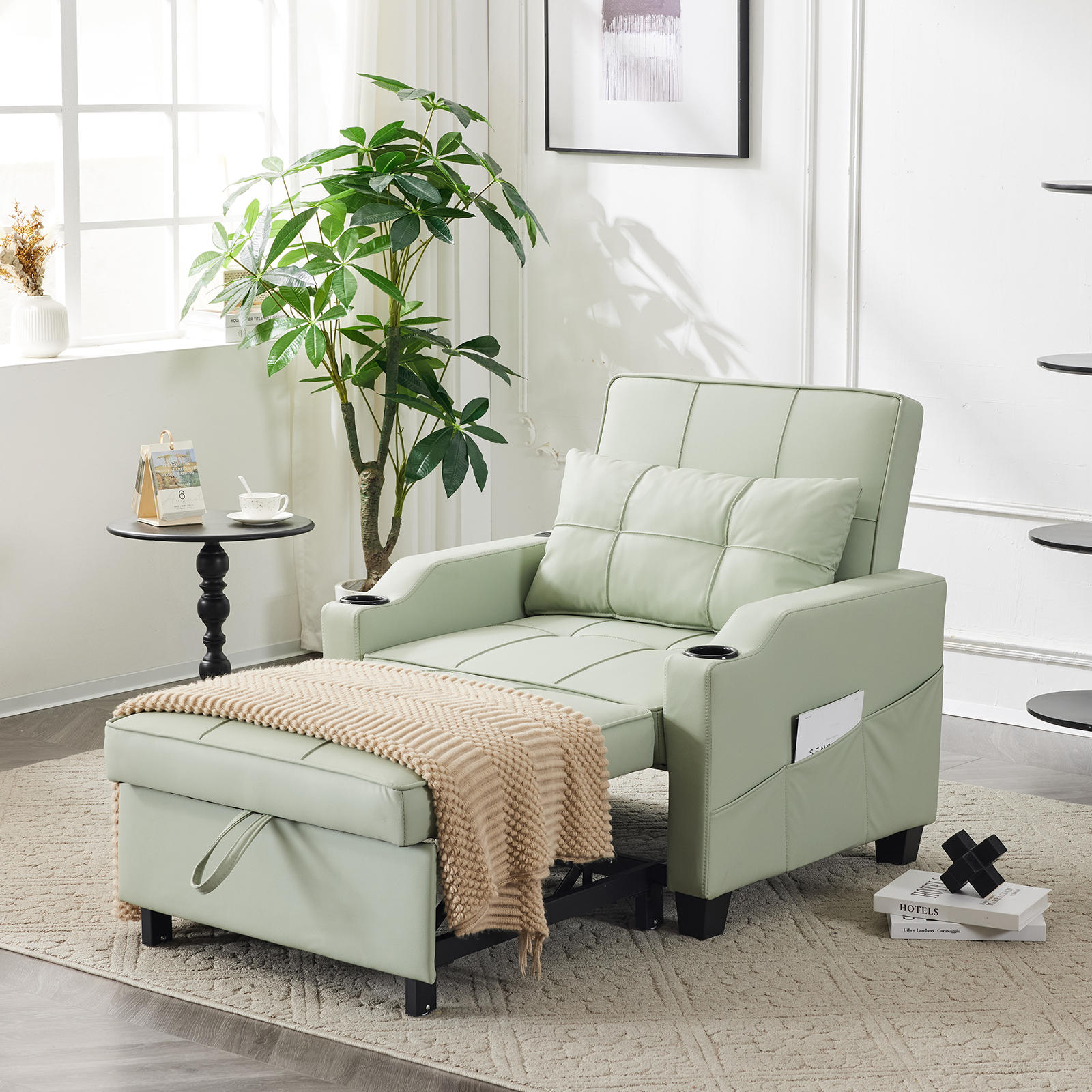 5 Colors 3 in 1 Pull Out Chair + USB Ports & Cup Holders Convertible Sofa Bed - Picture 24 of 28