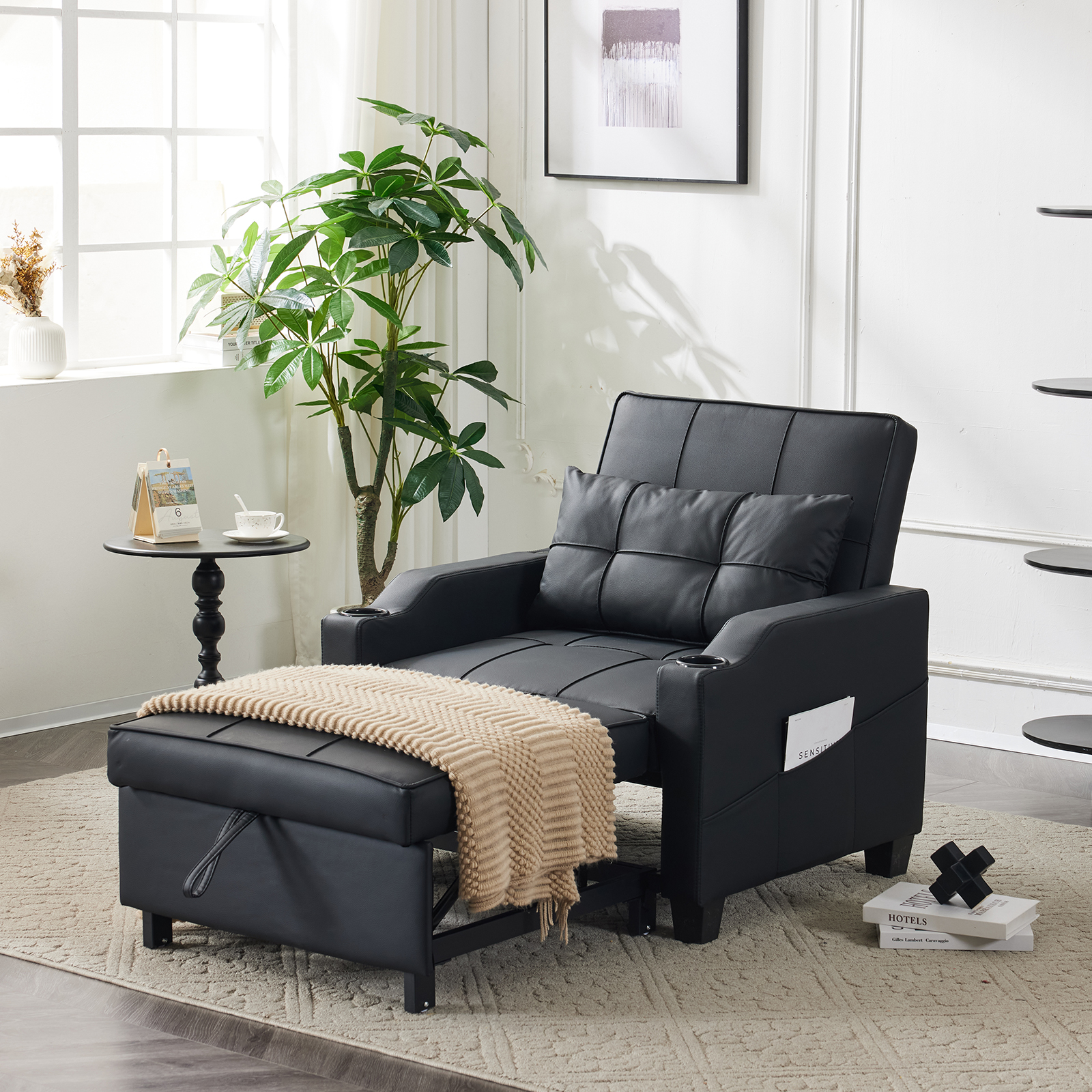 5 Colors 3 in 1 Pull Out Chair + USB Ports & Cup Holders Convertible Sofa Bed - Picture 27 of 28