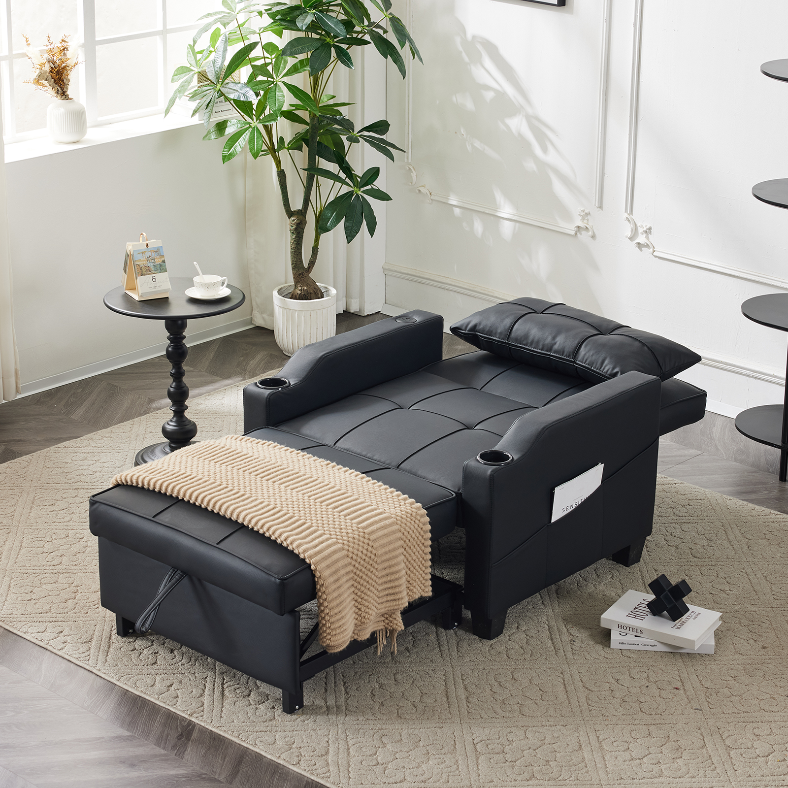 5 Colors 3 in 1 Pull Out Chair + USB Ports & Cup Holders Convertible Sofa Bed - Picture 28 of 28