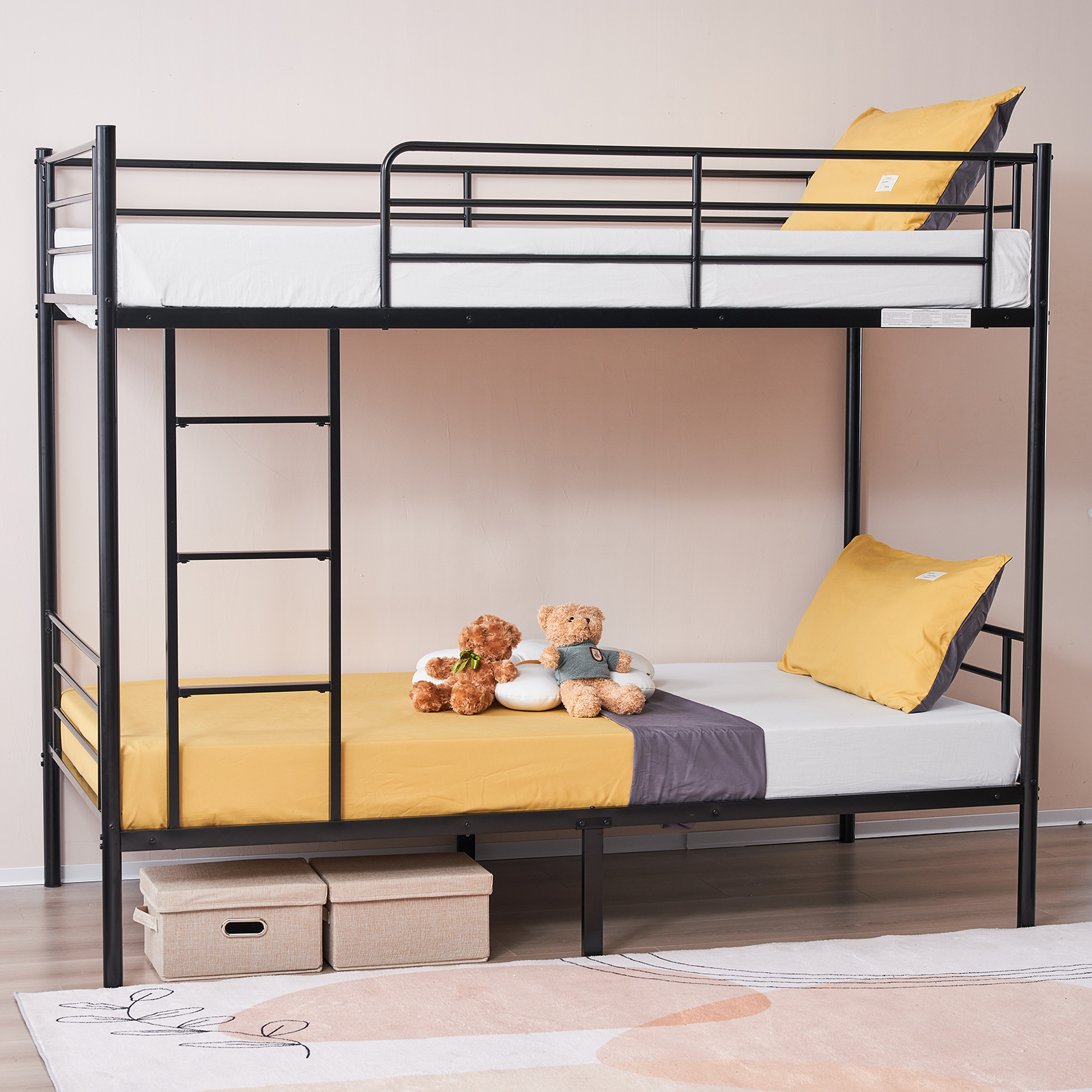 Metal Twin over Twin Bunk Beds Metal Frame Ladder Kids Adult Children Bedroom US