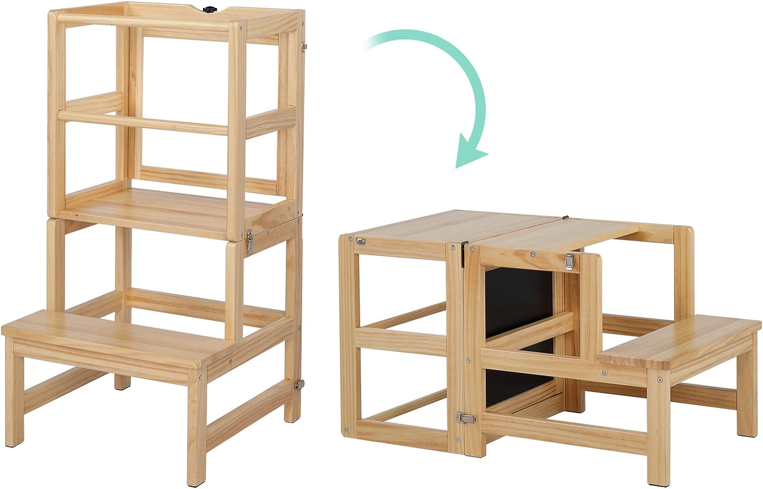 Kids Toddler Learning Tower Kitchen Step Stool Foldable Helper Standing Chair