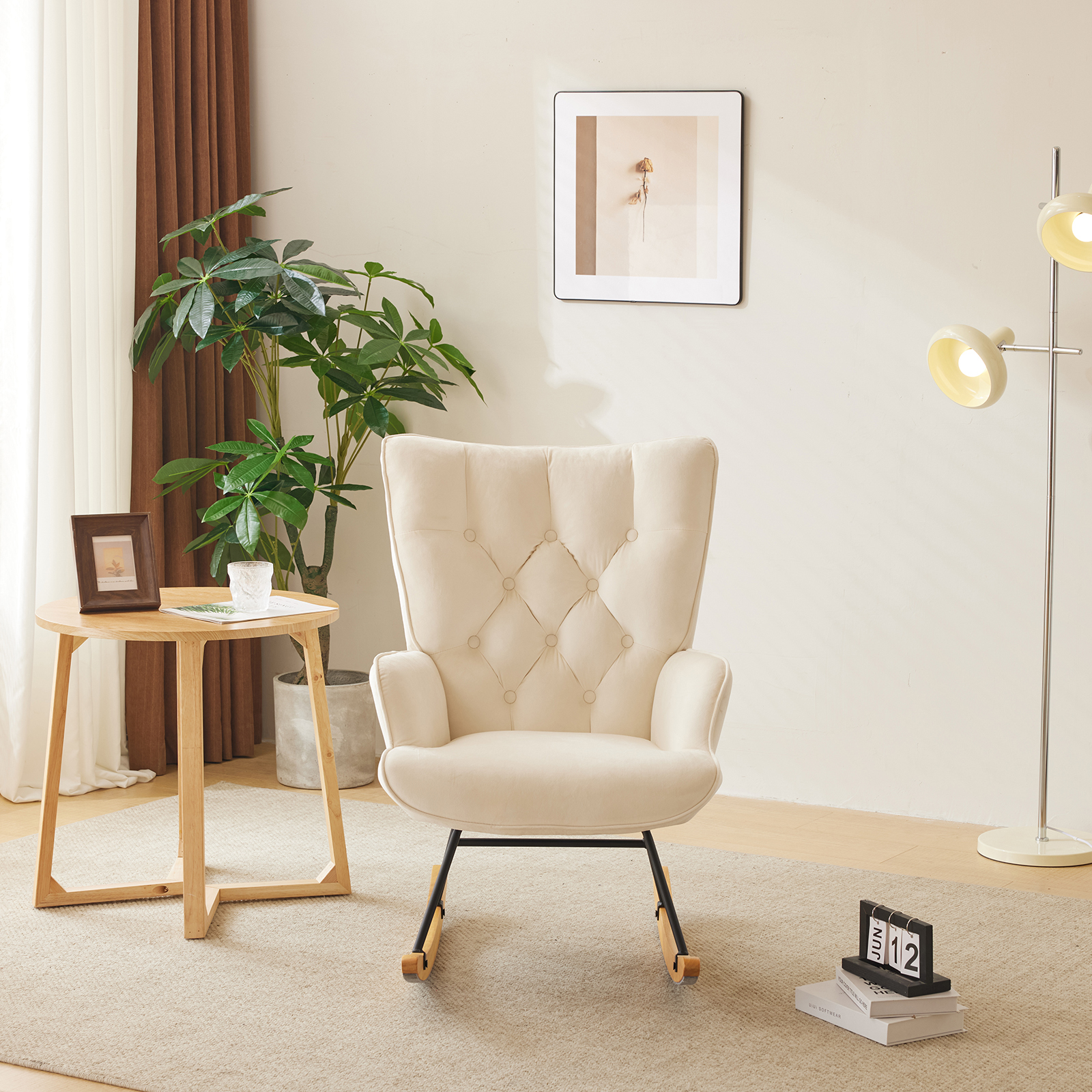 Upholstered Rocking Accent Chair Upholstered Glider Chair with High Backrest - Picture 24 of 32