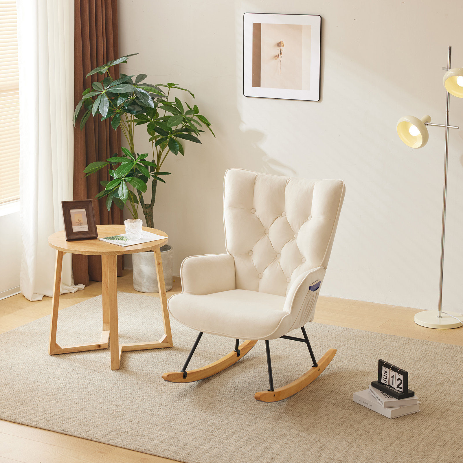 Upholstered Rocking Accent Chair Upholstered Glider Chair with High Backrest - Picture 25 of 32