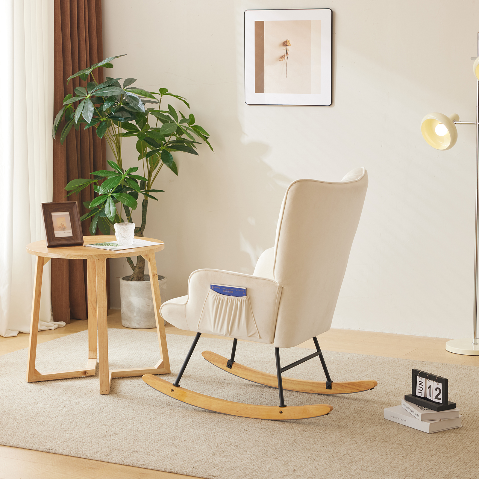 Upholstered Rocking Accent Chair Upholstered Glider Chair with High Backrest - Picture 26 of 32